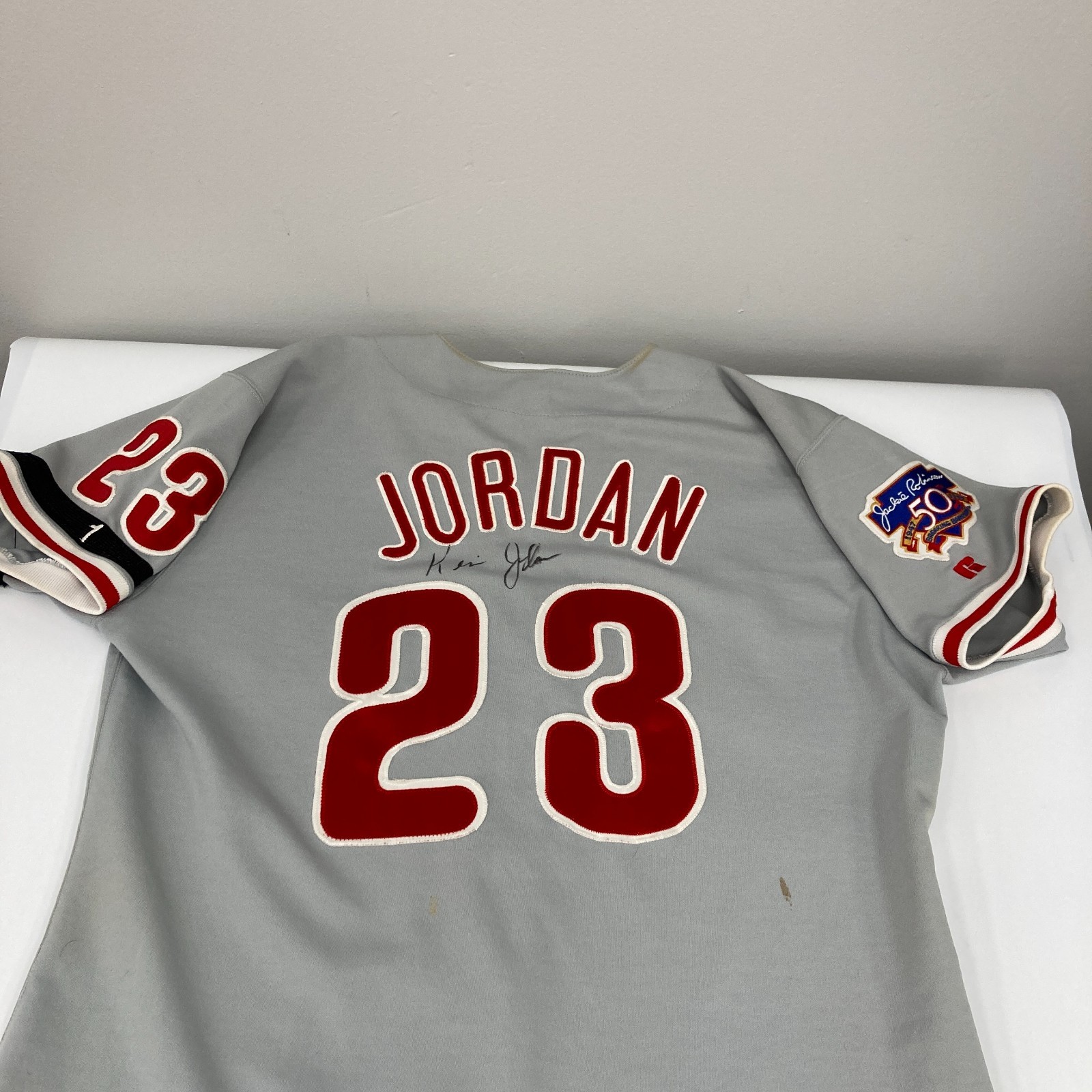 Kevin Jordan Signed 1997 Philadelphia Phillies Game Used Jersey