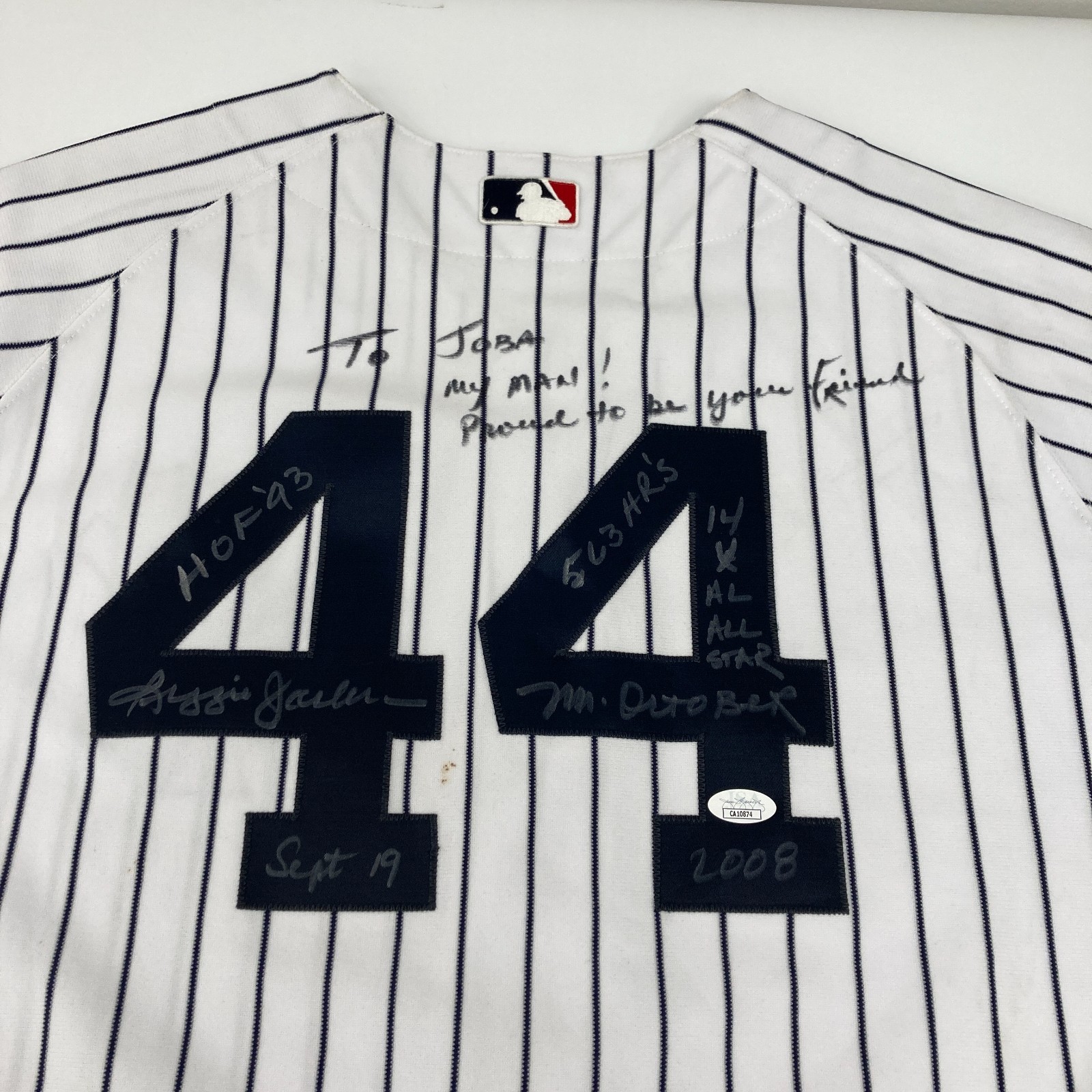 Reggie Jackson Signed Heavily Inscribed STATS New York Yankees Jersey JSA