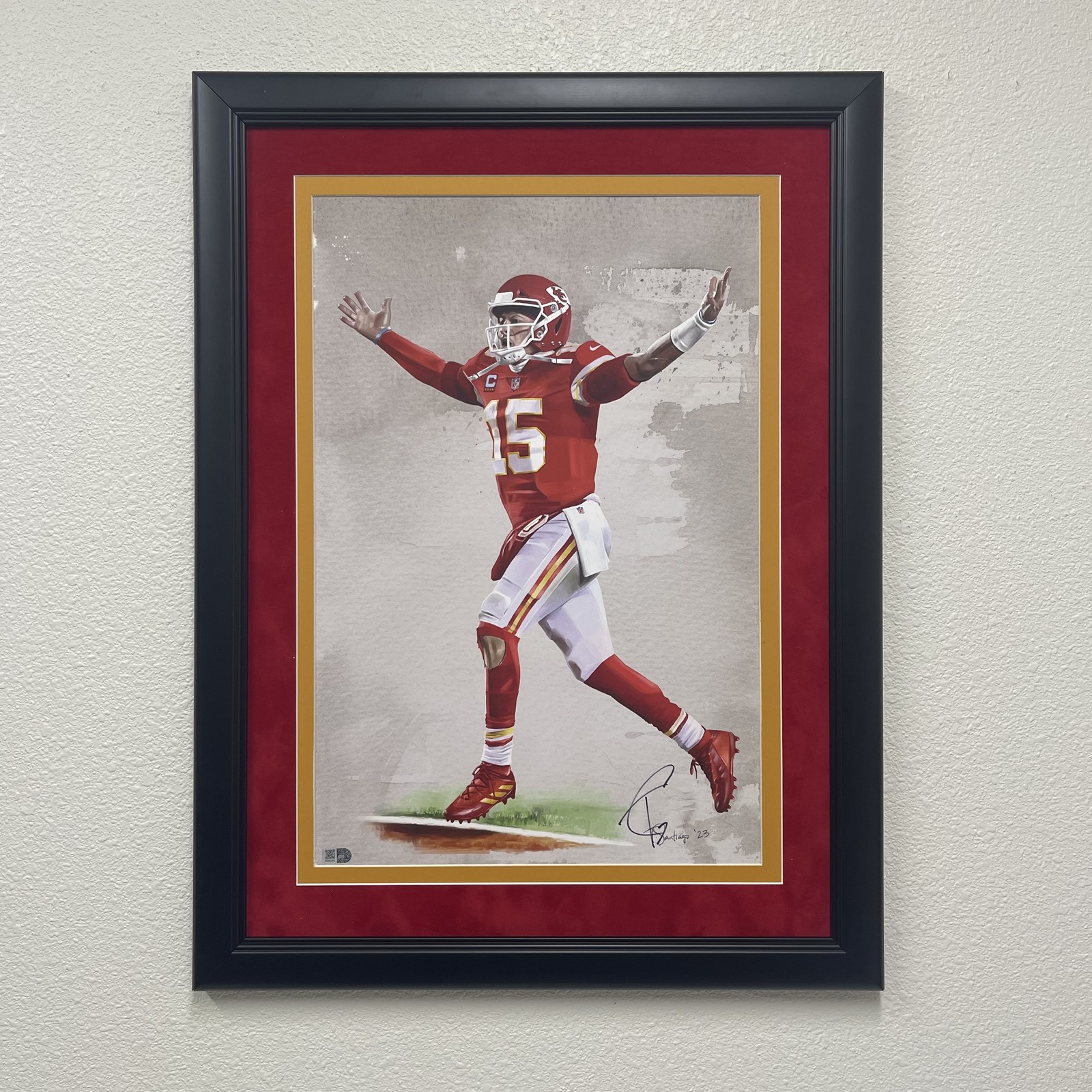 Patrick Mahomes Custom Framed Lithograph Signed by artist Tony Santiago