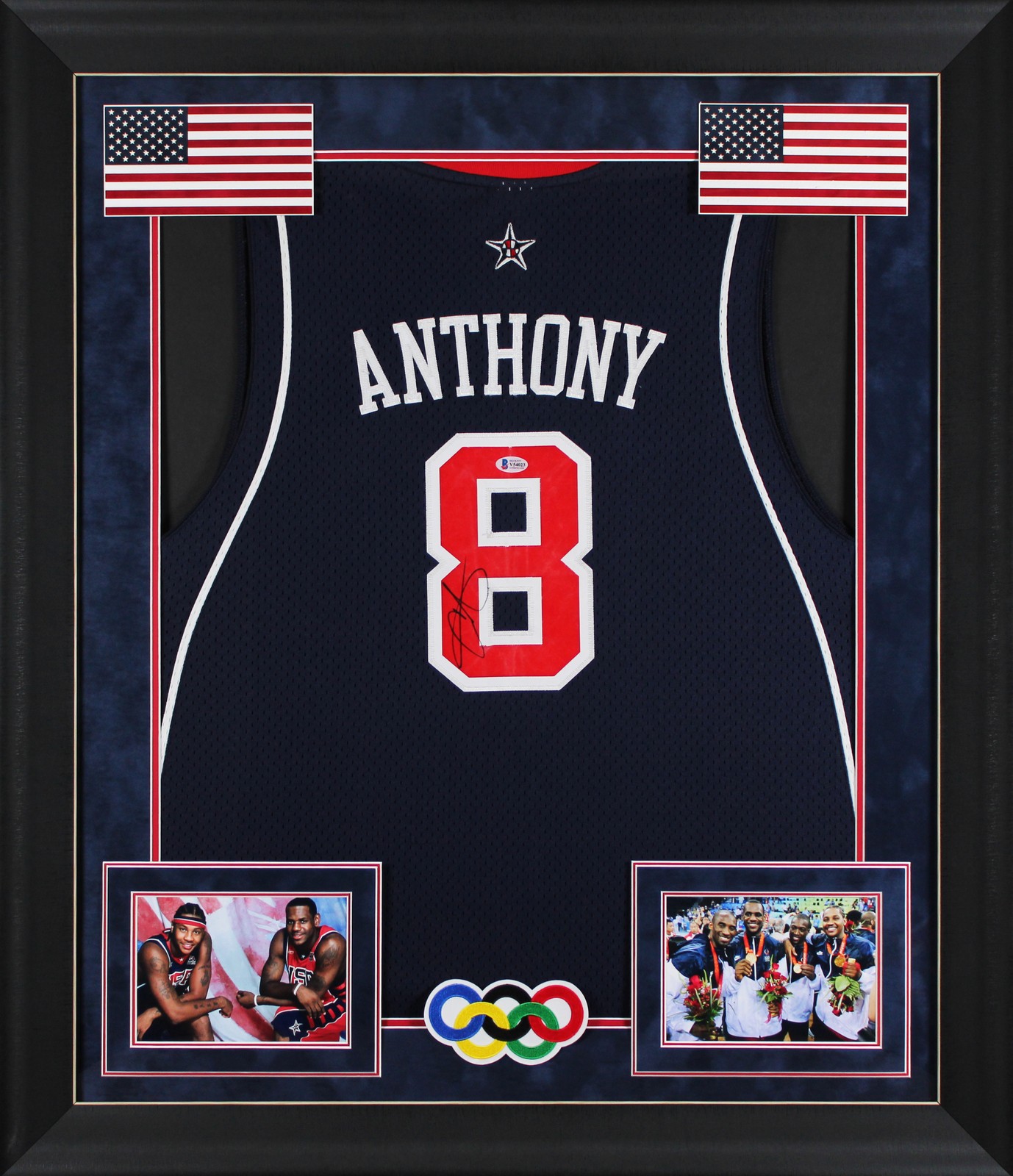 Nuggets Carmelo Anthony Signed Navy Blue Team USA Reebok Framed Jersey BAS COA