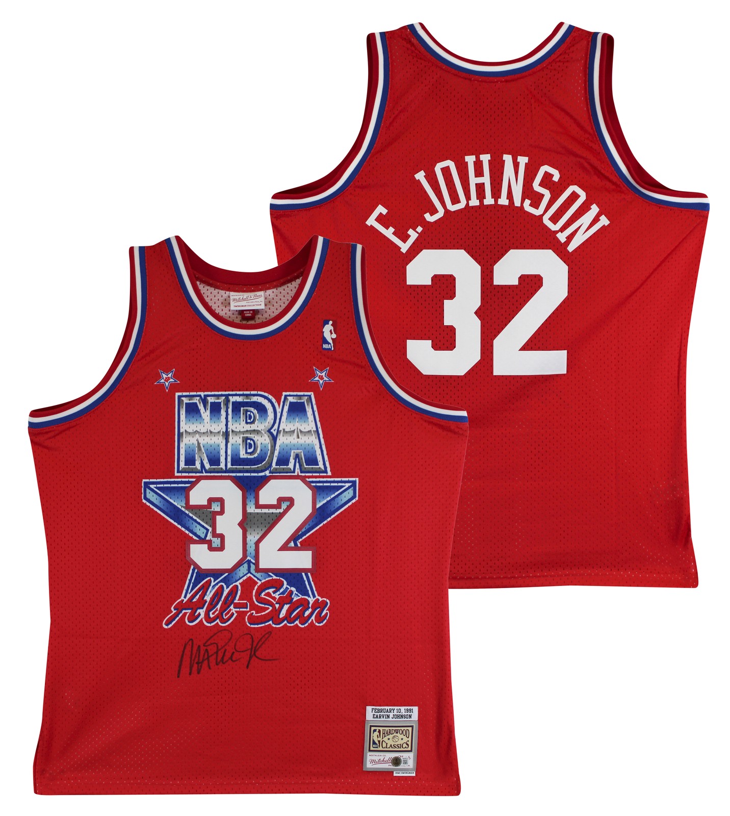 Lakers Magic Johnson Signed 1991 M&N HWC All-Star Red Swingman Jersey BAS Wit