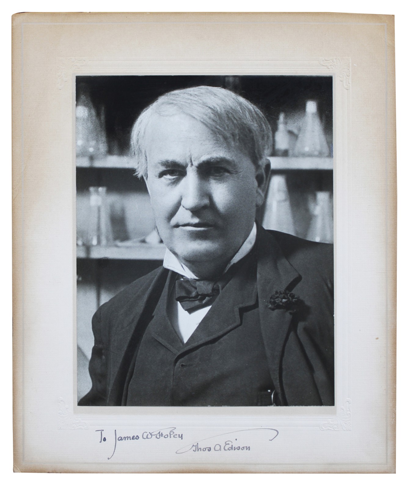 THOMAS EDISON “TO JAMES W HOPEY” SIGNED 6.5×8.5 MATTED PHOTO BAS #AE13955 COLLECTIBLE MEMORABILIA
