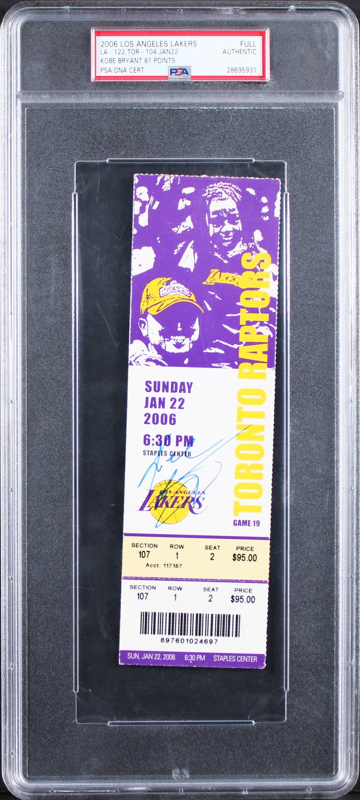 Lakers Kobe Bryant Signed 2006 81 Point Game Full Ticket Stub PSA/DNA Slabbed