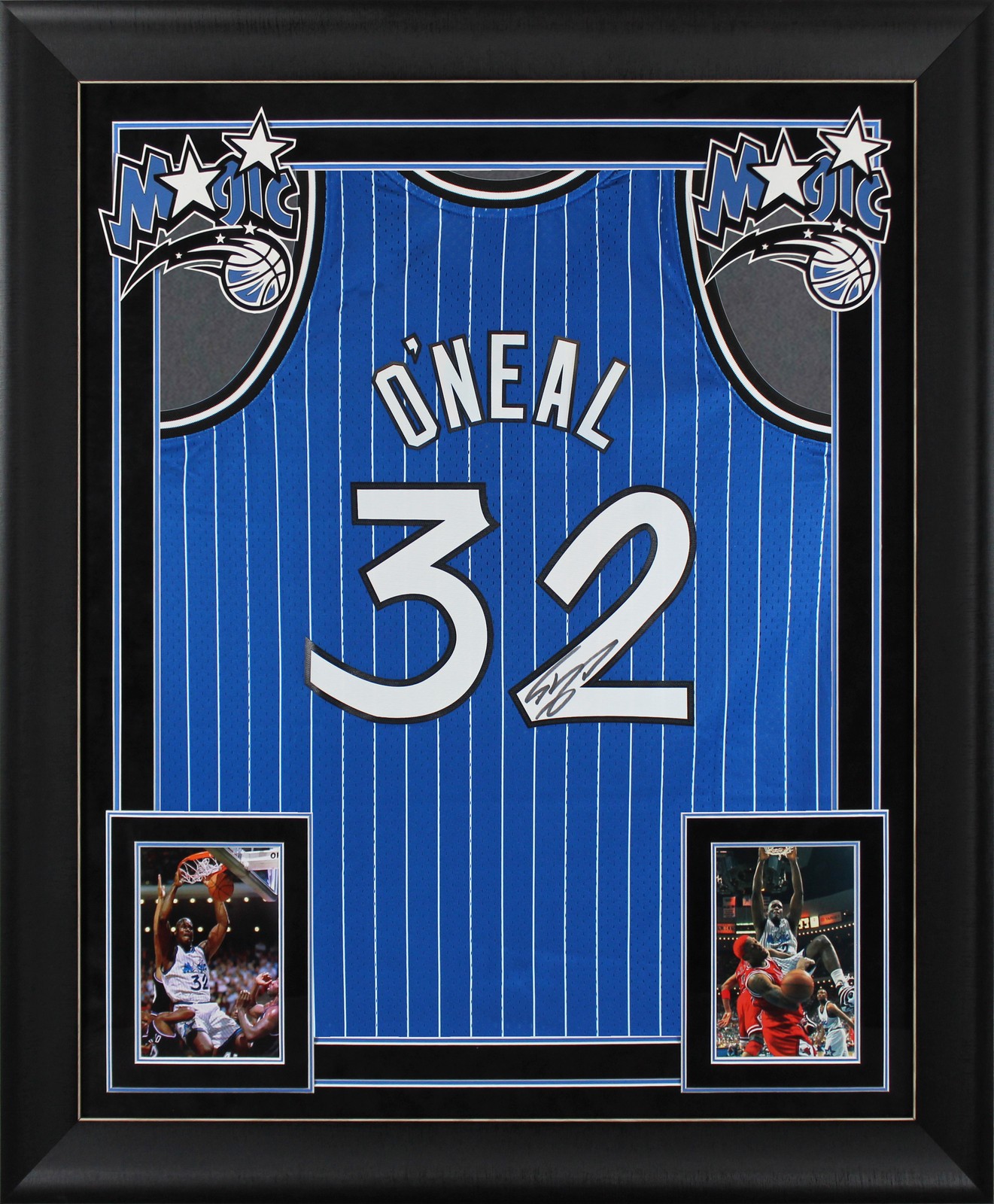 Magic Shaquille O'Neal Signed Blue M&N 1994-95 HWC Swingman Framed Jersey BAS W