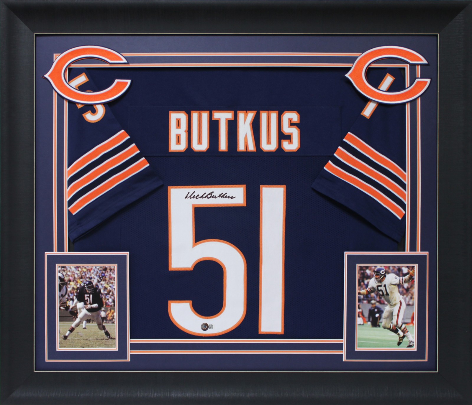 Dick Butkus Authentic Signed Navy Blue Pro Style Framed Jersey Autographed BAS