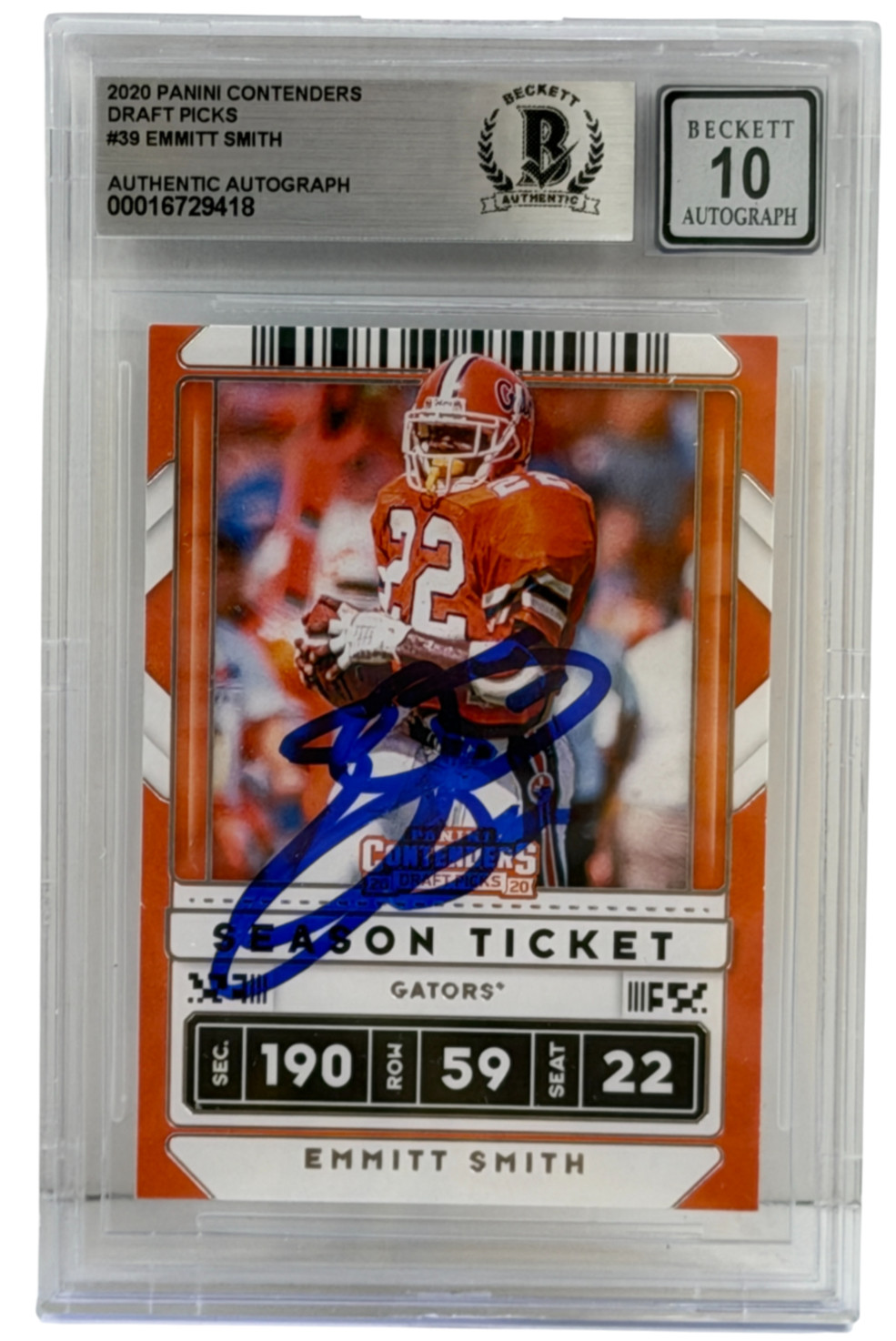 Emmitt Smith Signed 2020 Panini Contenders Card Authentic Autograph Beckett 10