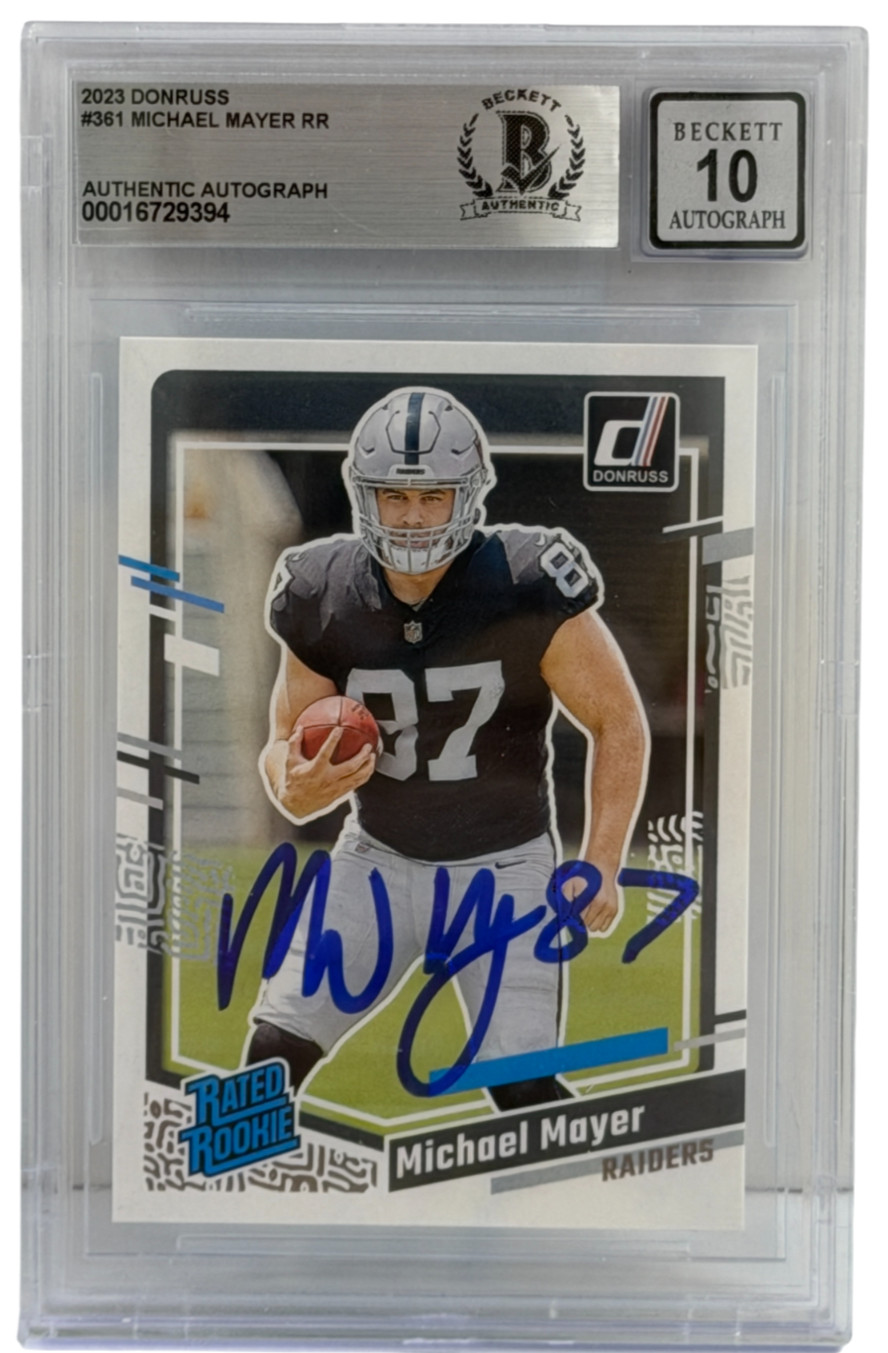 Michael Mayer Signed 2023 Donruss Rated Rookie Las Vegas Raiders Auto Beckett 10