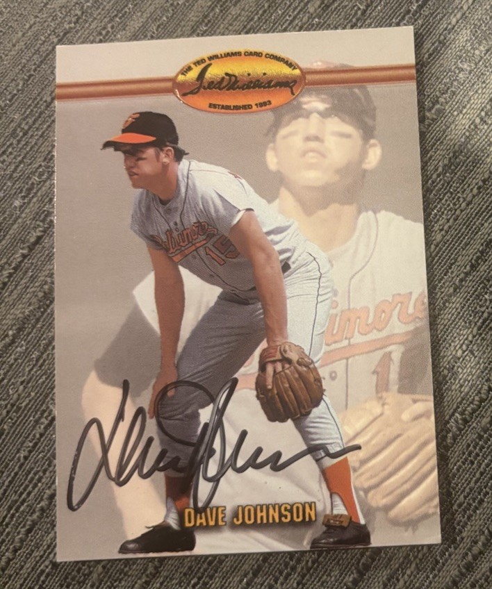 DAVEY JOHNSON SIGNED Autographed 1993 TED WILLIAMS Card Company #83 Card ORIOLES