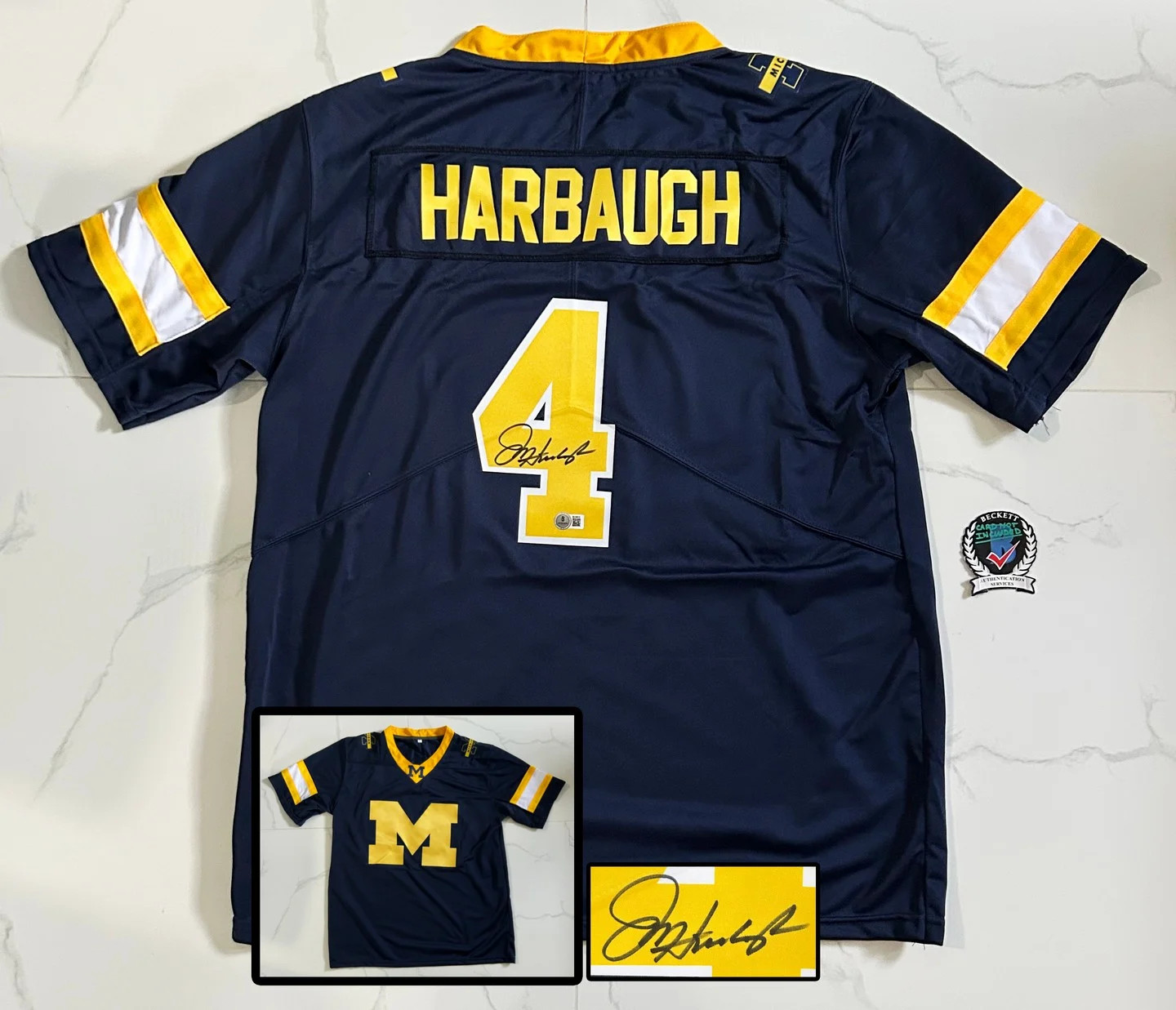 Jim Harbaugh Signed Jersey Michigan Wolverines Beckett BAS COA