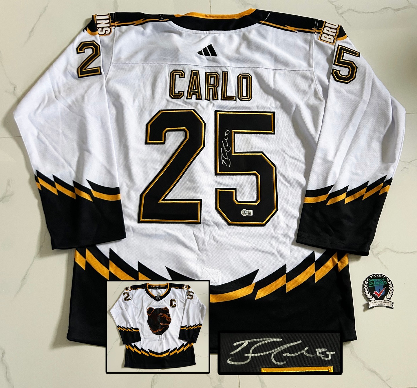 Brandon Carlo Signed Jersey Boston Bruins Beckett BAS COA