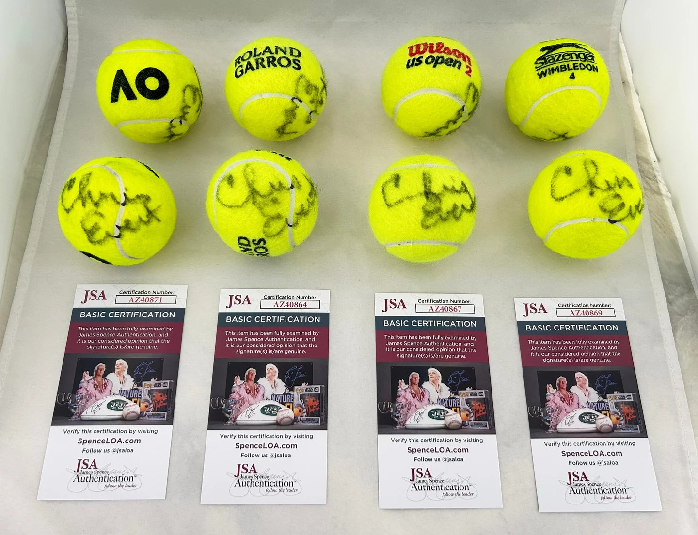 Chris Evert Signed Tennis Balls Wimbledon French US Australian Open JSA COA