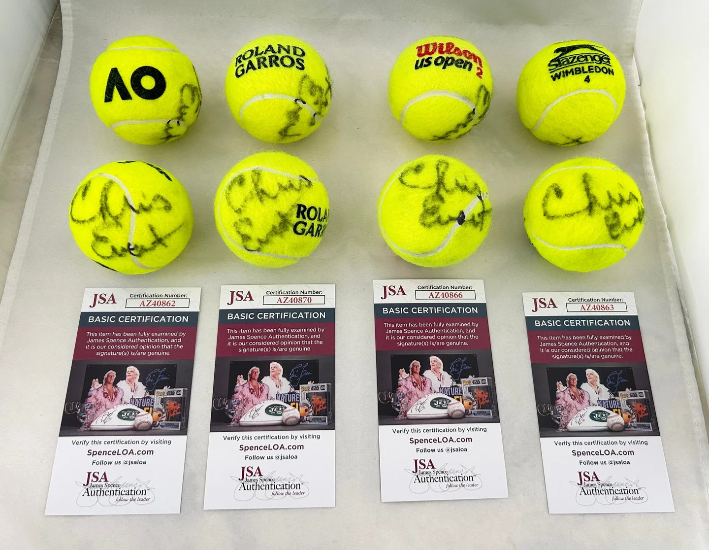Chris Evert Signed Tennis Balls Wimbledon French US Australian Open JSA 1 COA