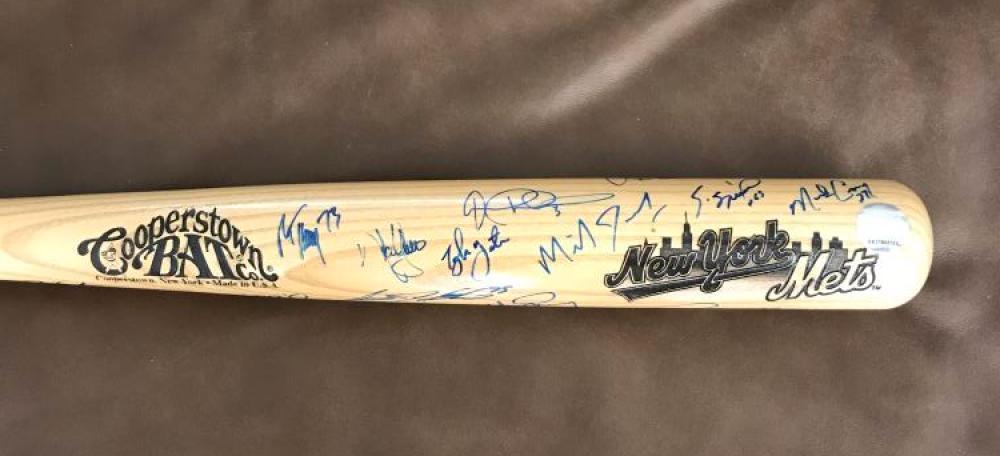 NEW YORK METS 2002 SIGNED AUTO COOPERSTOWN BAT W/ 19 SIGNATURES  W/ COA & TICKET