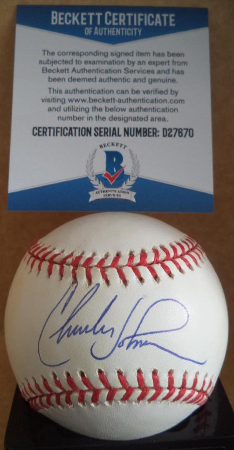 CHARLES JOHNSON MARLINS/WHITE SOX/DODGERS SIGNED A.L. BASEBALL BECKETT D27670
