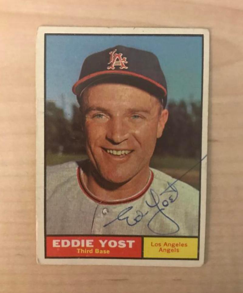 EDDIE YOST LOS ANGELES ANGELS SIGNED VINTAGE DECEASED 1961 TOPPS CARD #413 W/COA