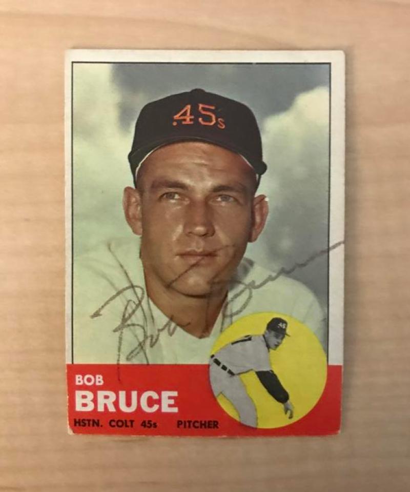 BOB BRUCE HOUSTON COLTS SIGNED VINTAGE DECEASED 1963 TOPPS CARD #24 W/COA