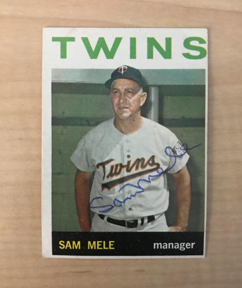 SAM MELE MINNESOTA TWINS SIGNED VINTAGE DECEASED 1964 TOPPS CARD #54 W/COA