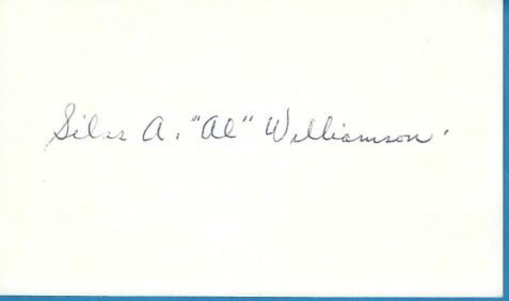 SILAS “AL” WILLIAMSON CHICAGO WHITE SOX DEBUT 1928 SIGNED INDEX CARD W/ COA COLLECTIBLE MEMORABILIA