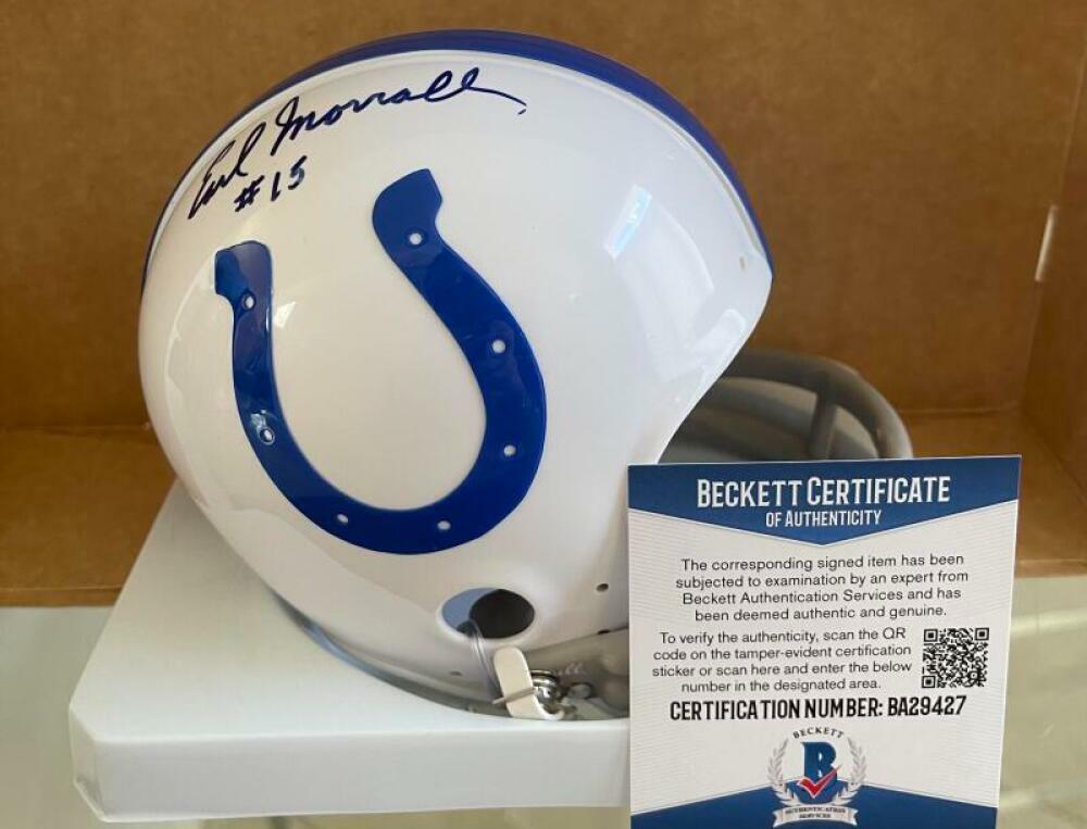 EARL MORRALL #15 BALTIMORE COLTS SIGNED 2 BAR THROWBACK MINI HELMET BAS BA29427