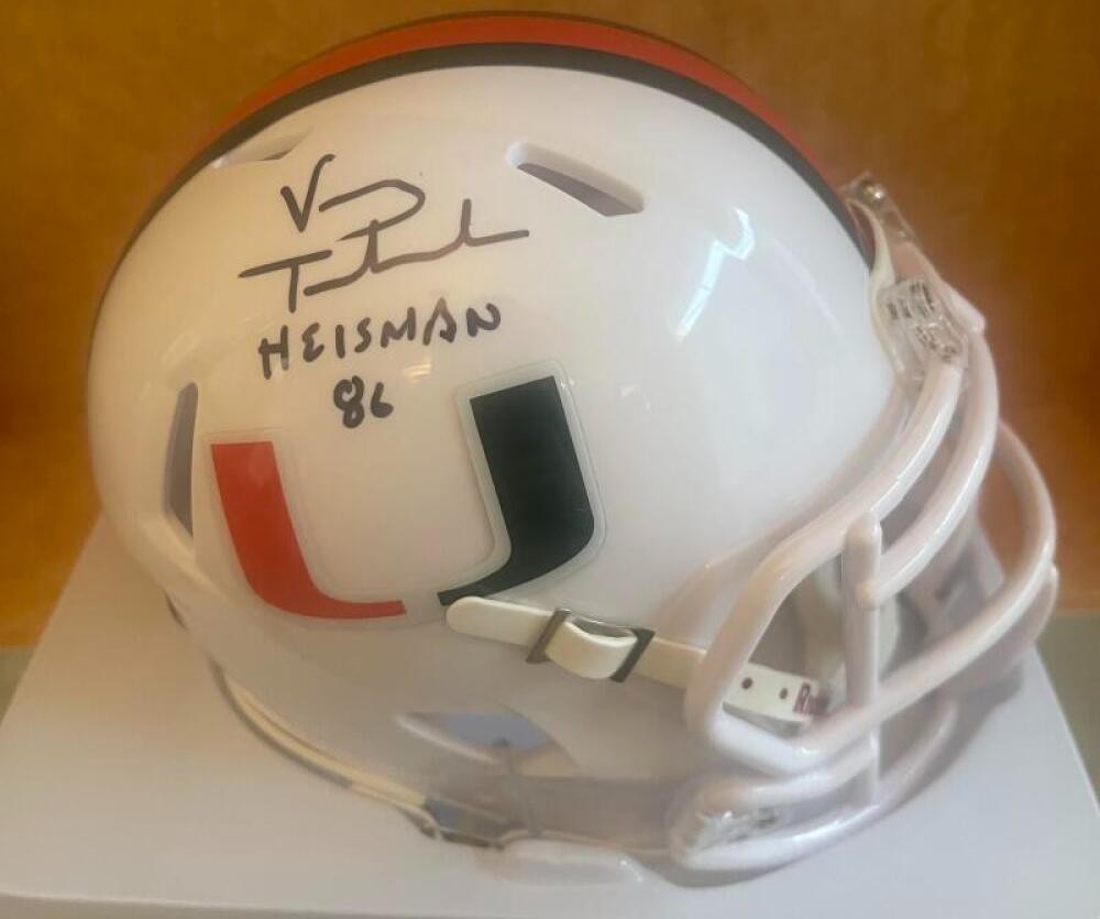 VINNY TESTAVERDE HURRICANES 86 HEISMAN SIGNED AUTOGRAPHED MINI HELMET BECKETT AU