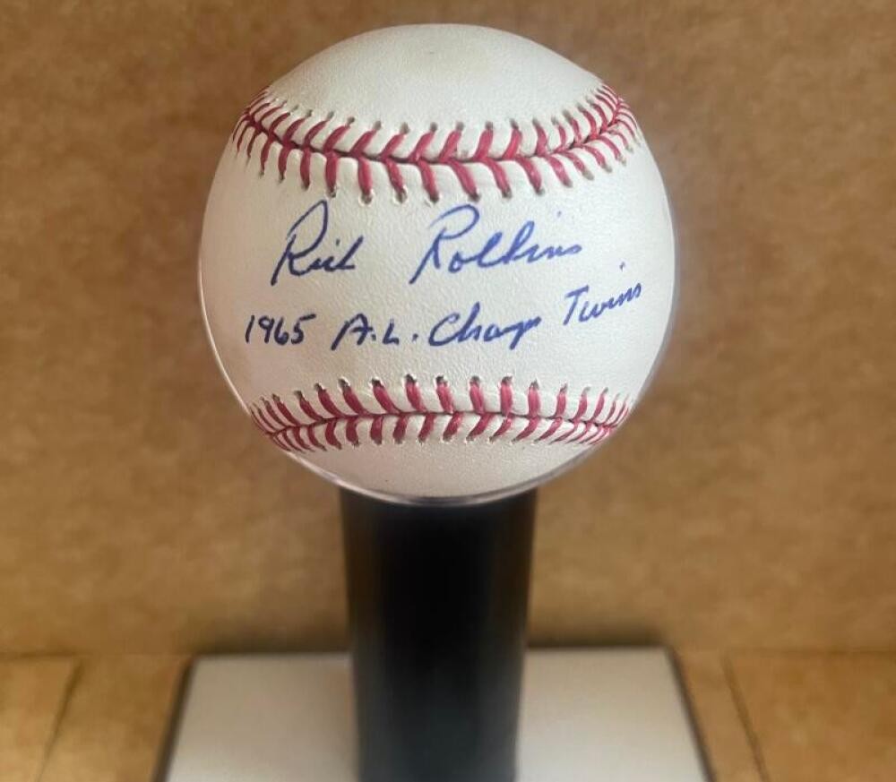 RICH ROLLINS 1965 A.L. CHAMPS TWINS SIGNED AUTOGRAPHED M.L. BASEBALL BECKETT AUT