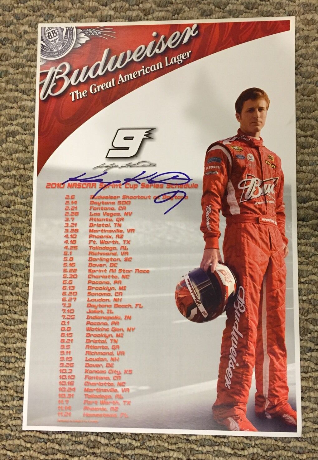 Kasey Kahne Signed Budweiser NASCAR Poster Autographed