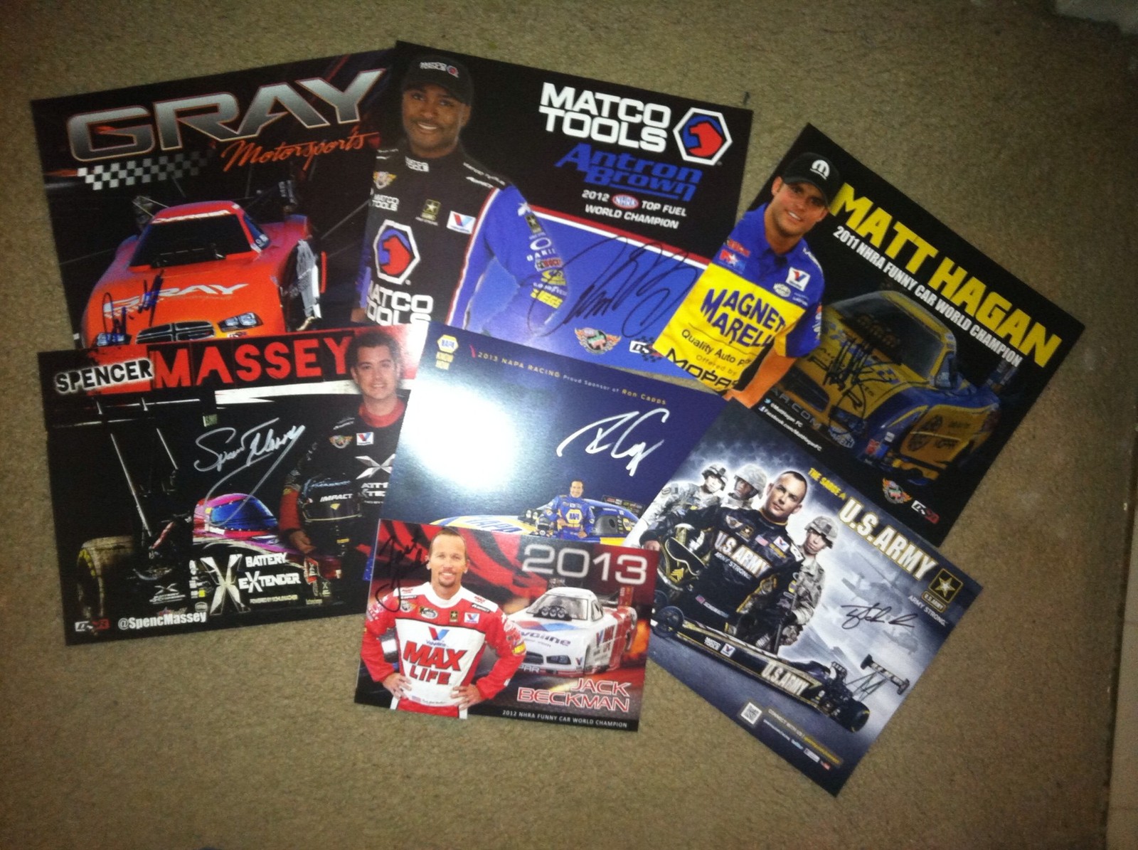 Schumacher Racing 2013 Drivers Signed Nhra Promo Cards All 7 Drivers Autographed