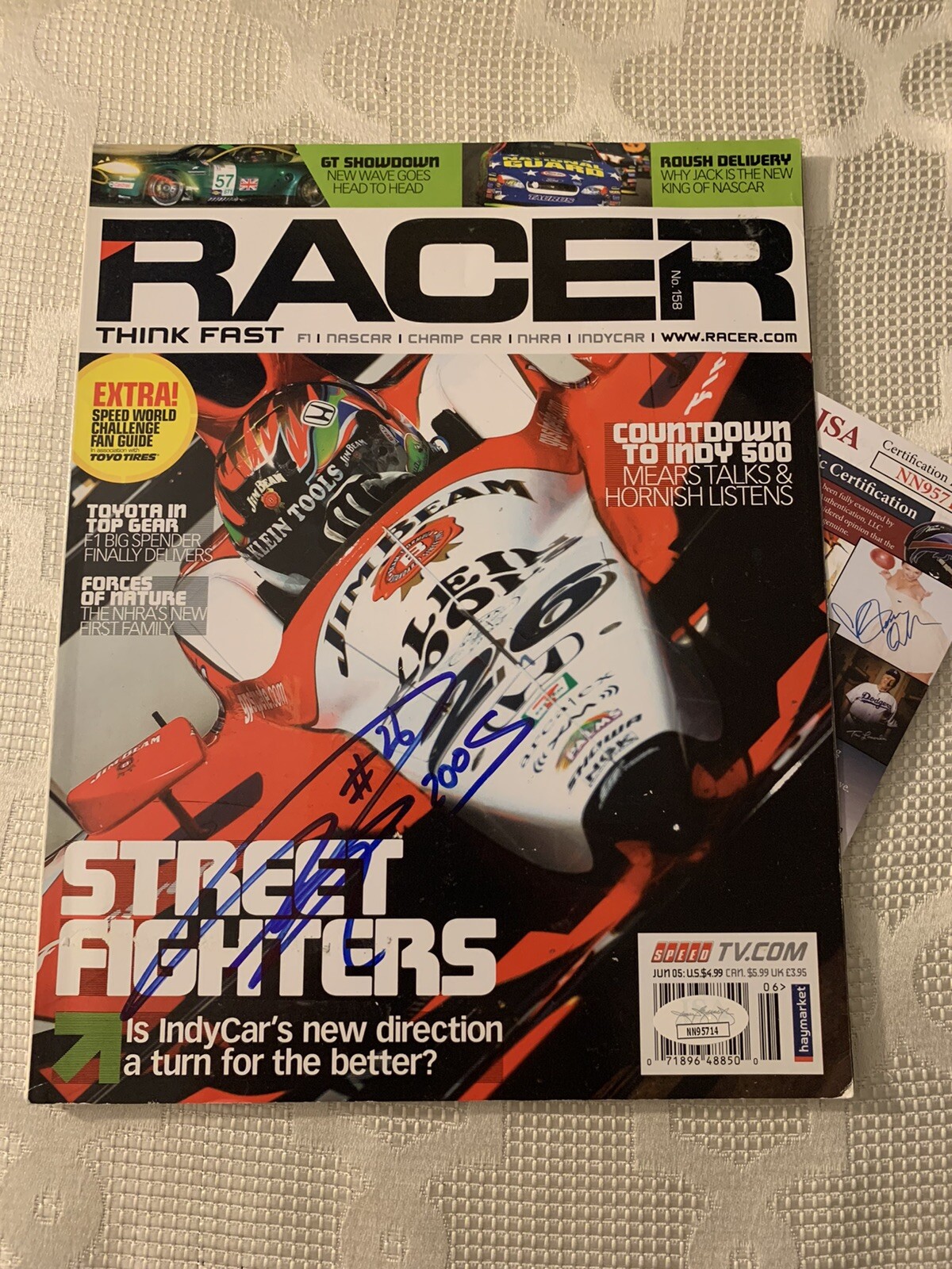 Dan Wheldon Signed Indy 500 Car Magazine Racer Autographed JSA Authenticated COA