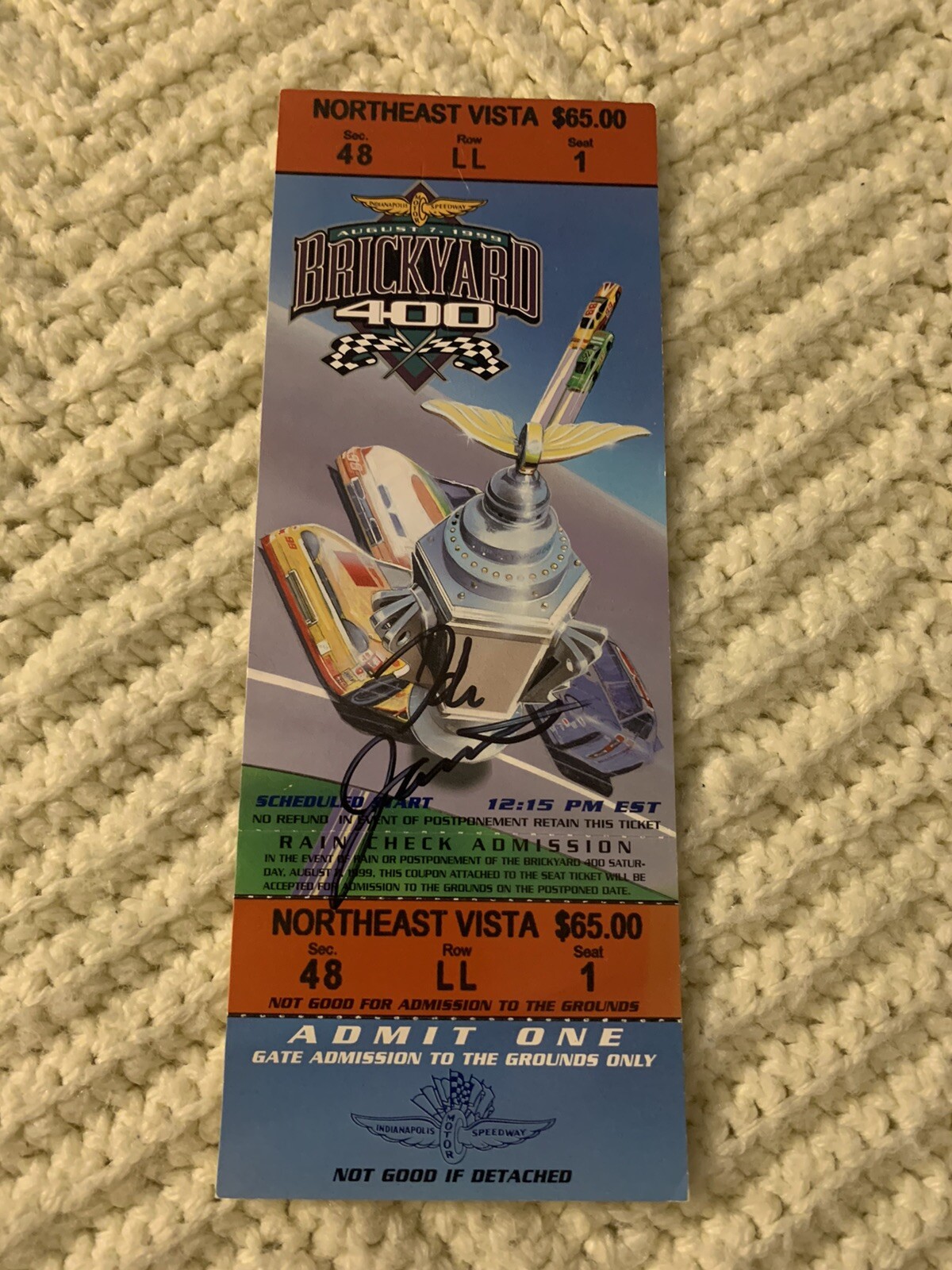 1999 Brickyard 400 Winner Dale Jarrett Signed Ticket Stub NASCAR Indianapolis