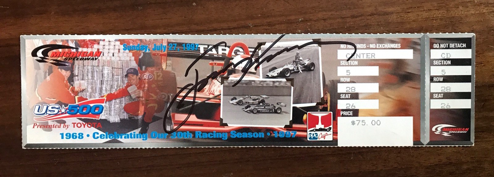 1997 US 500 Jimmy Vasser Signed Ticket Stub CART Michigan Speedway