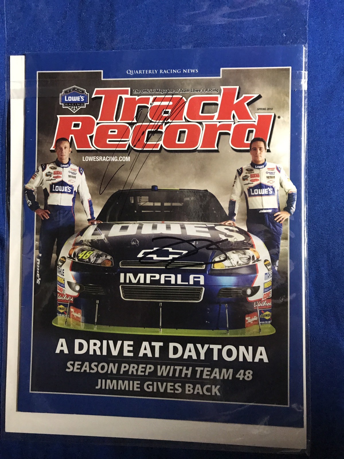 Jimmie Johnson & Chad Knaus Signed Lowes Track Record Magazine Autographed