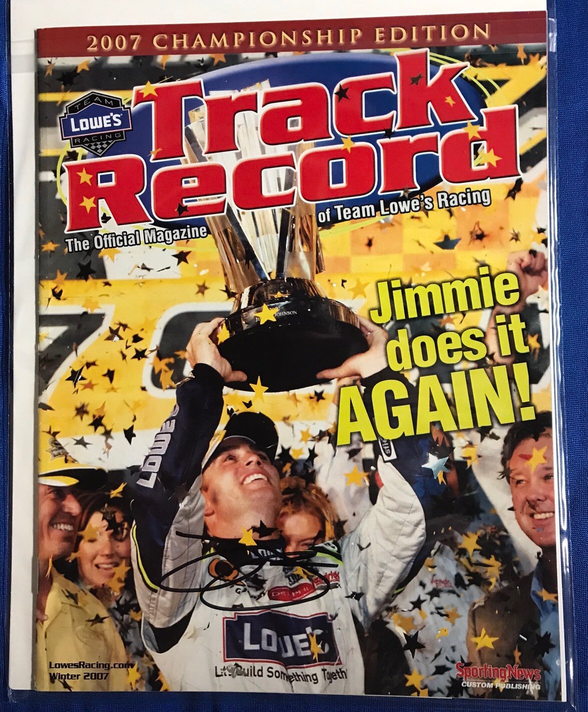Jimmie Johnson Signed Lowes Track Record Magazine Autographed