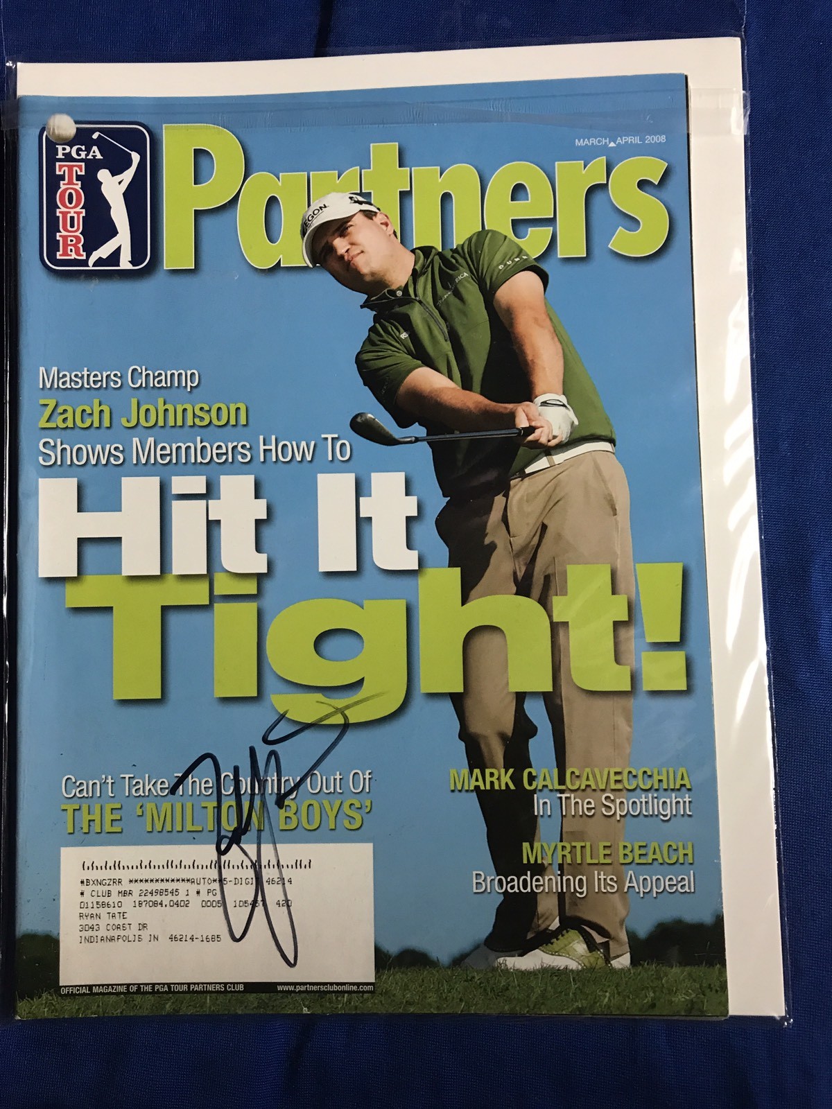 ZACH JOHNSON AUTOGRAPHED MAGAZINE SIGNED PGA GOLF AUTOGRAPHED COLLECTIBLE MEMORABILIA