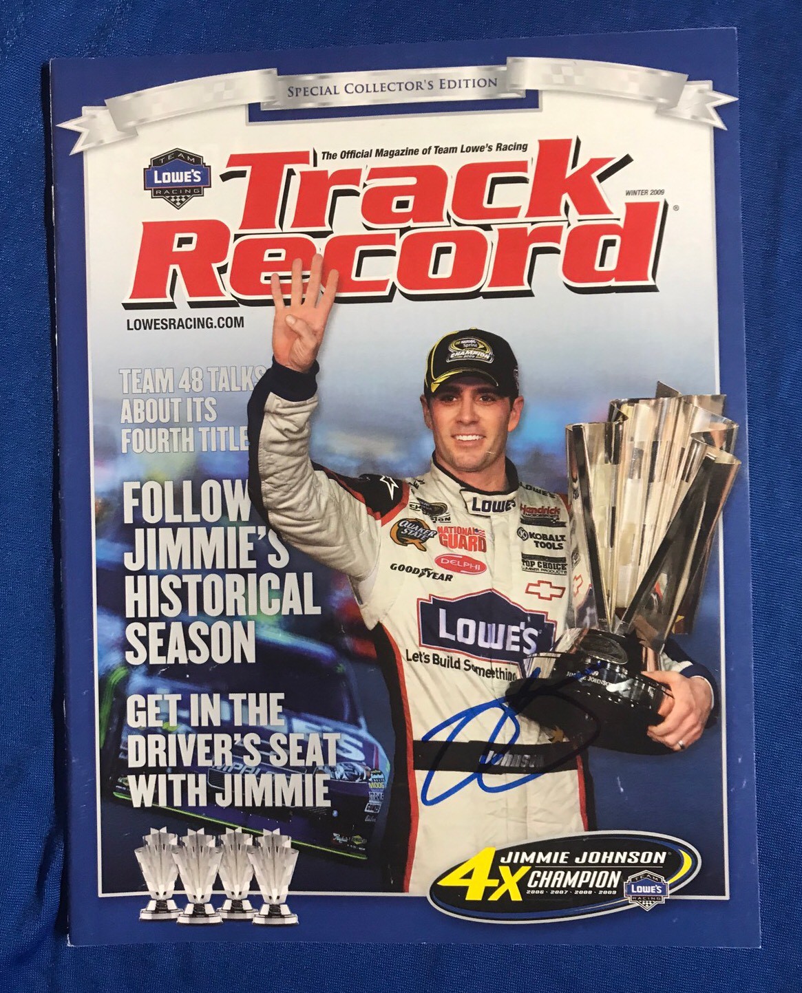 Jimmie Johnson Signed Lowes Track Record Magazine Autographed