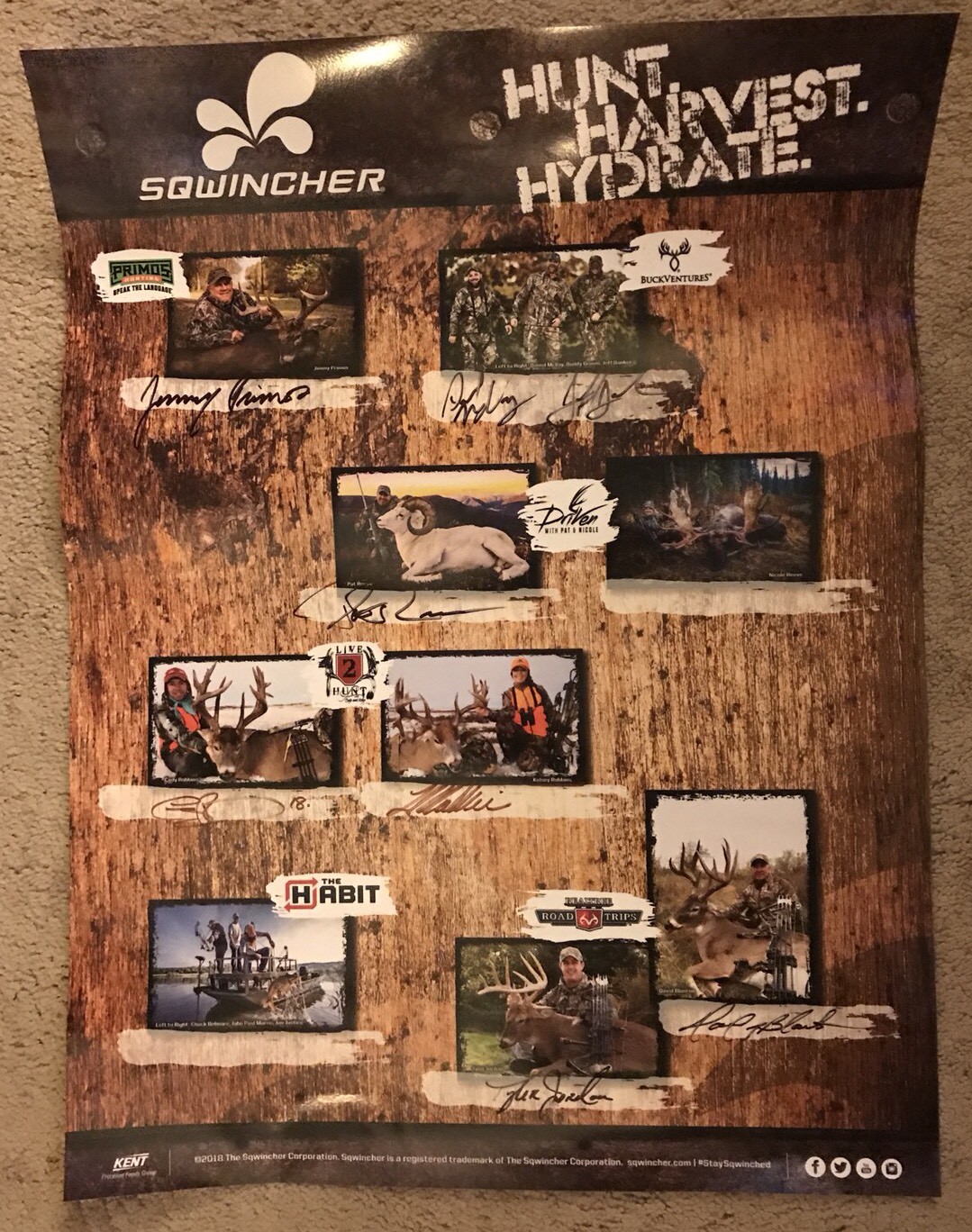 Signed Sqwincher Poster Autographed Bow Hunting Hunters Television Archery
