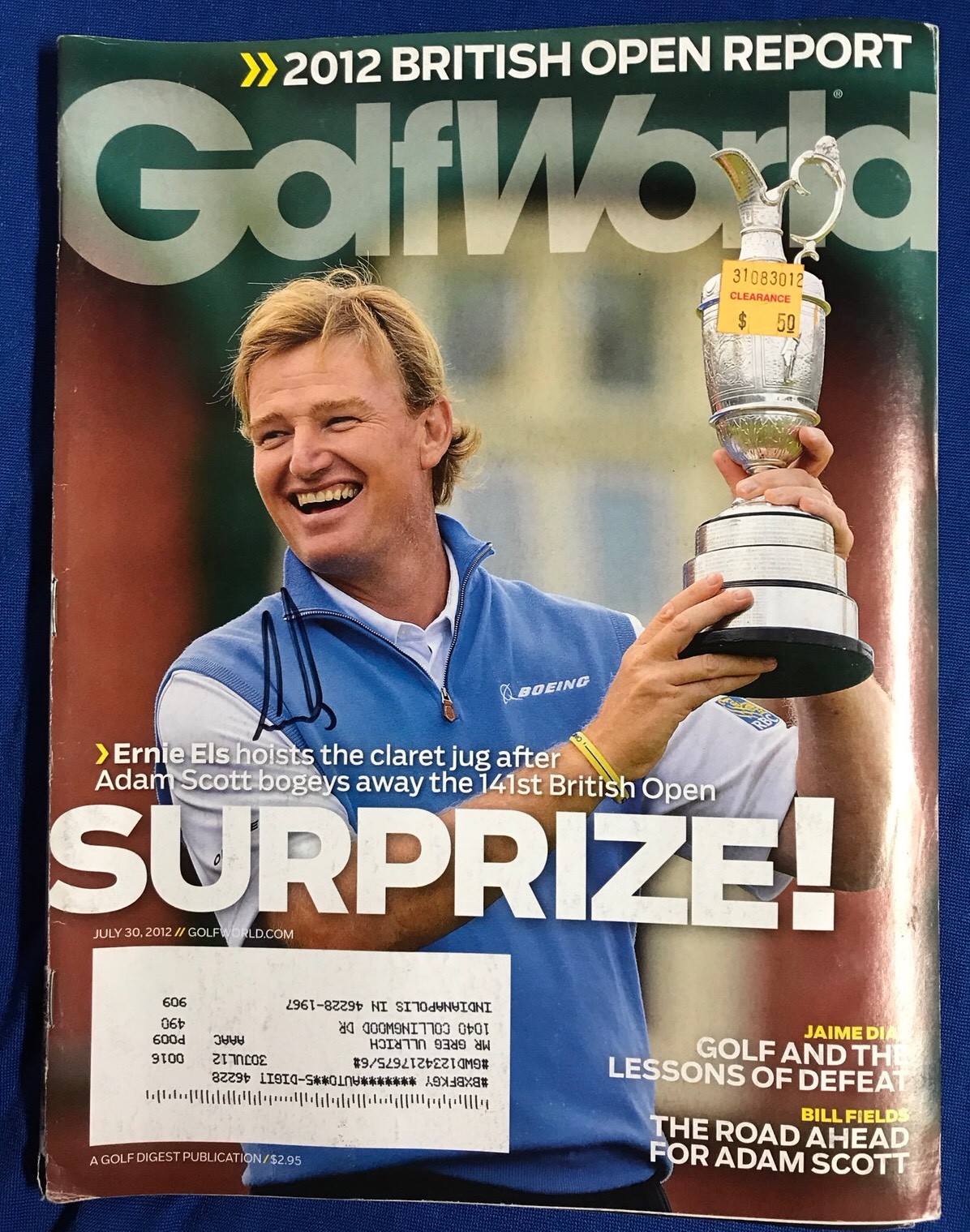 Ernie Els Autographed Magazine Signed PGA Golf Autographed Pricing Sticker