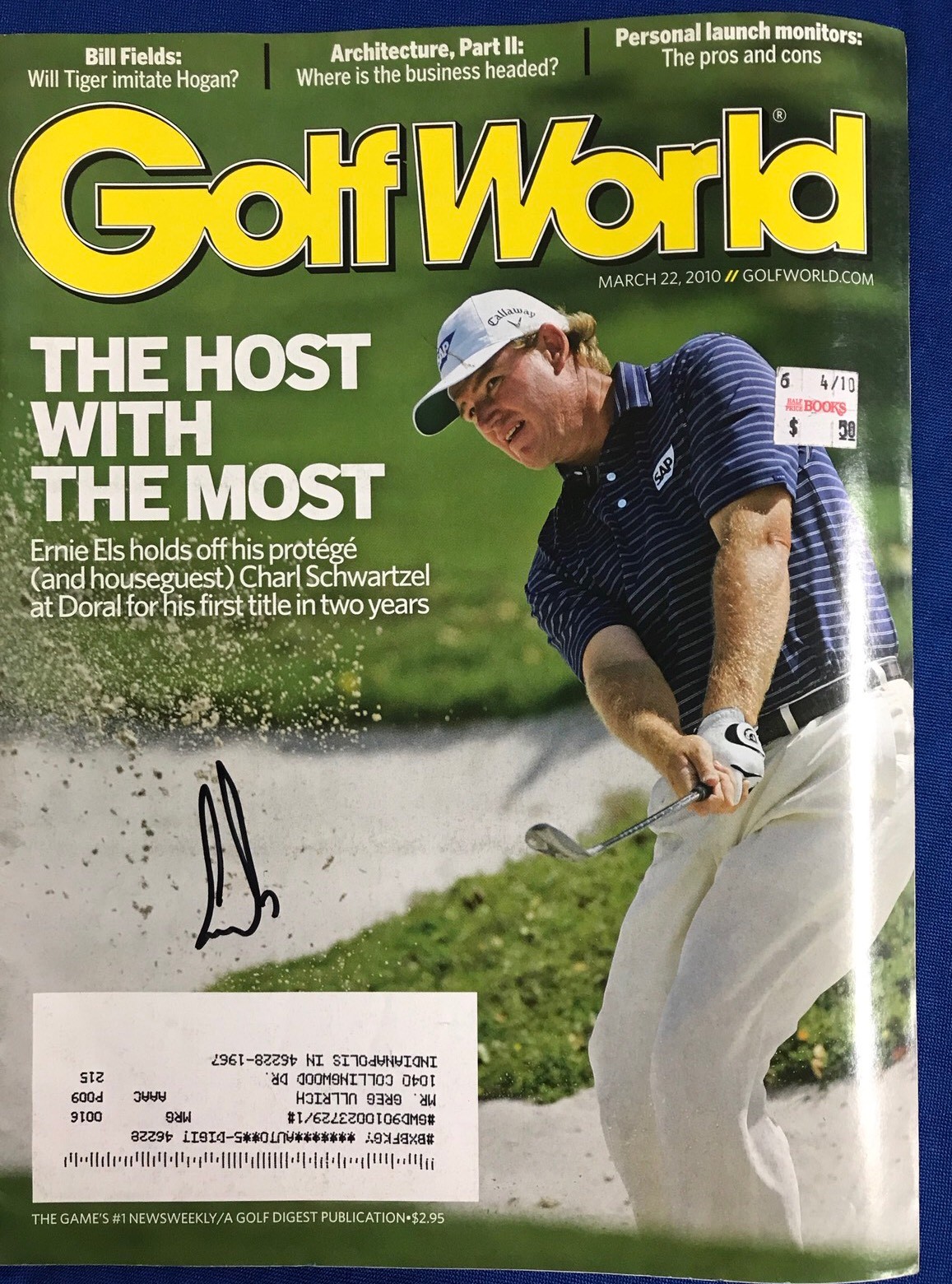 Ernie Els Autographed Magazine Signed PGA Golf Autographed Pricing Sticker