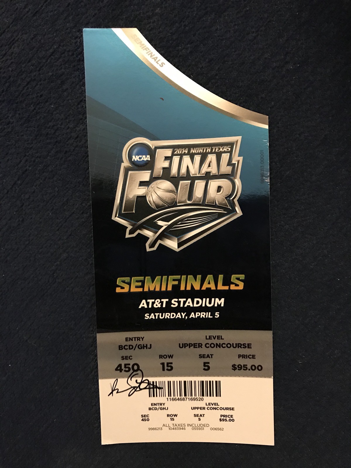 Kevin Ollie Signed 2014 Semifinal Game Ticket NCAA Final Four 4 UCONN Huskies