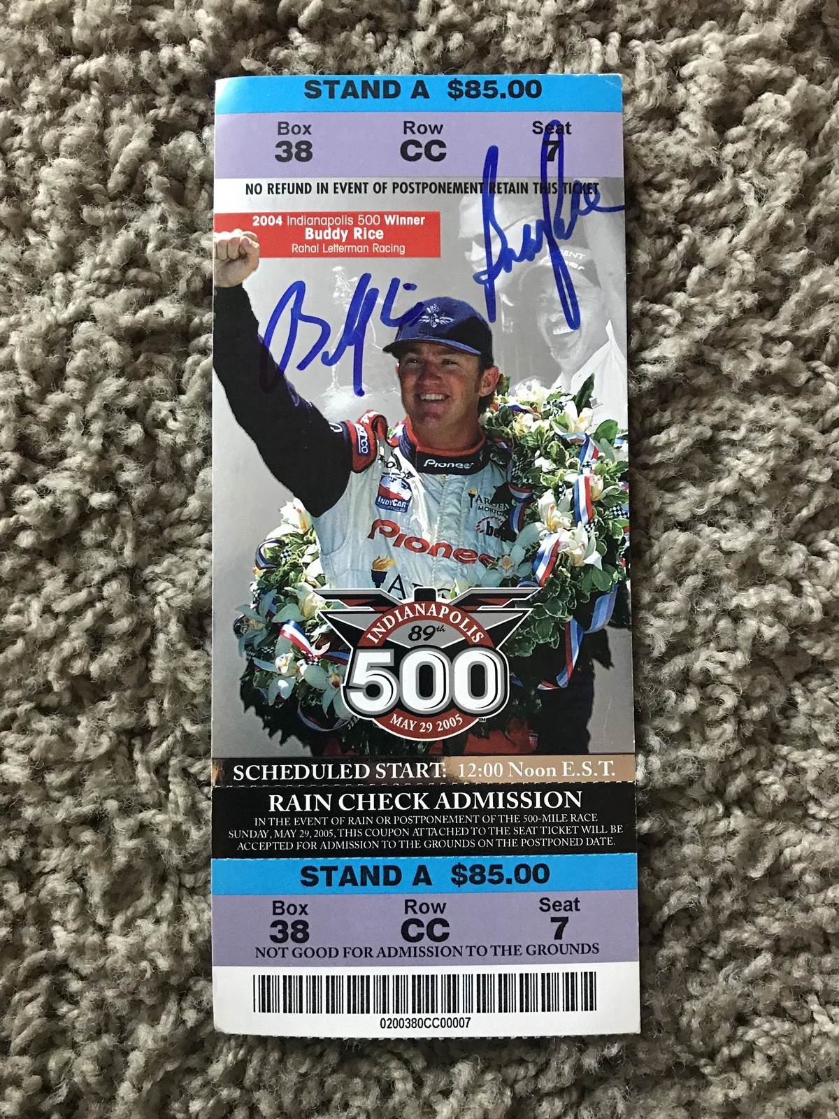 2005 Indy 500 Bobby Rahal Signed Ticket Stub Indianapolis 2004 Buddy Rice Winner