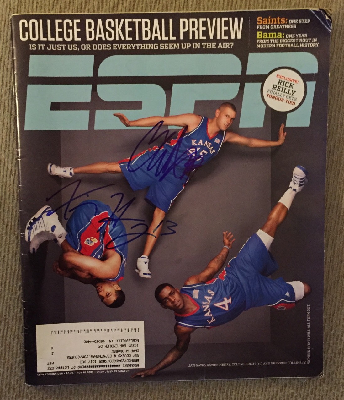 Cole Aldrich & Xavier Henry Signed ESPN The Magazine - November 16 2009 Auto