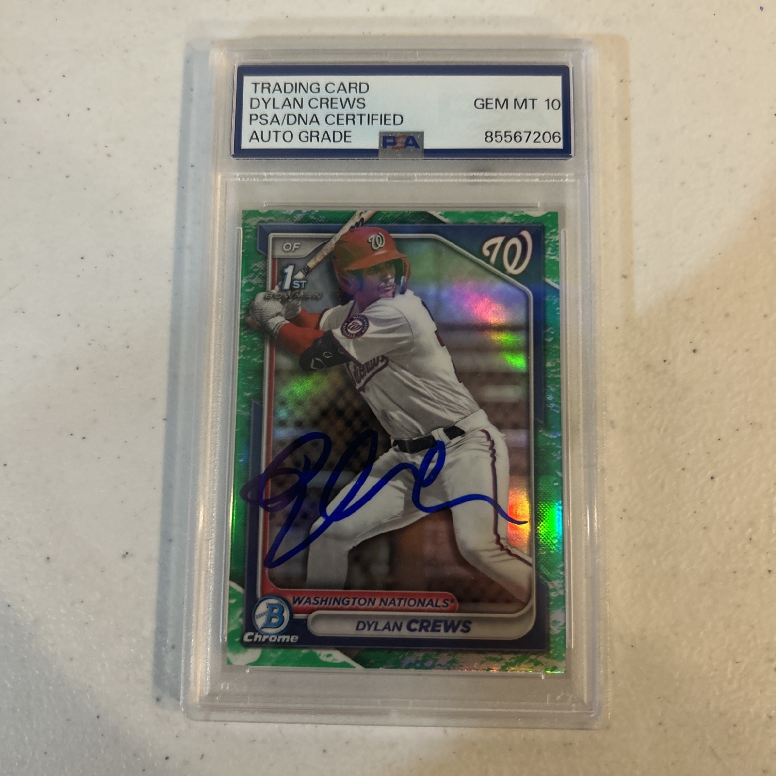 DYLAN CREWS SIGNED AUTO 2024 1st BOWMAN CHROME GREEN PSA GM MT 10 COA REFRACTOR