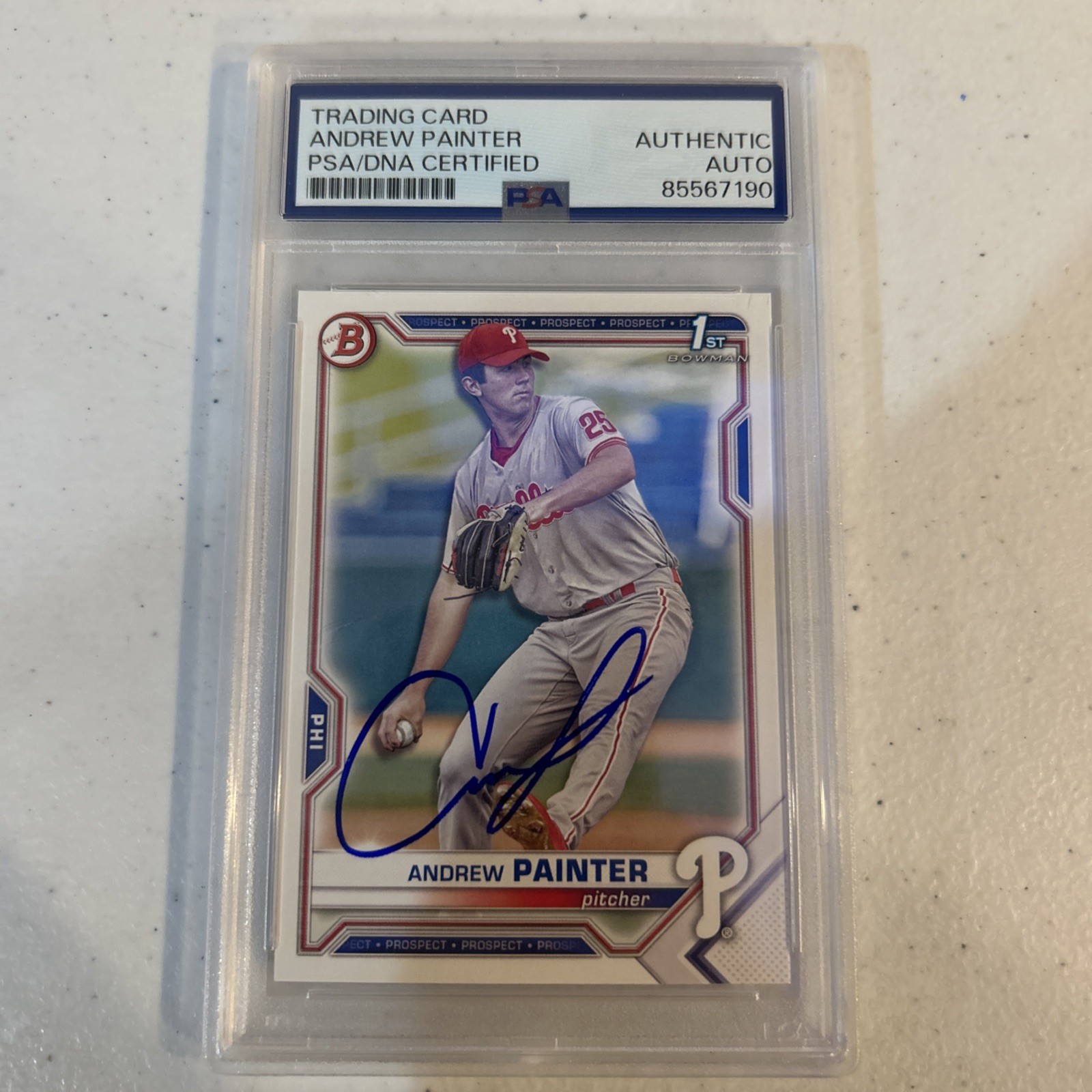 ANDREW PAINTER SIGNED AUTOGRAPH 2021 1st BOWMAN CARD PSA COA SLABBED AUTO