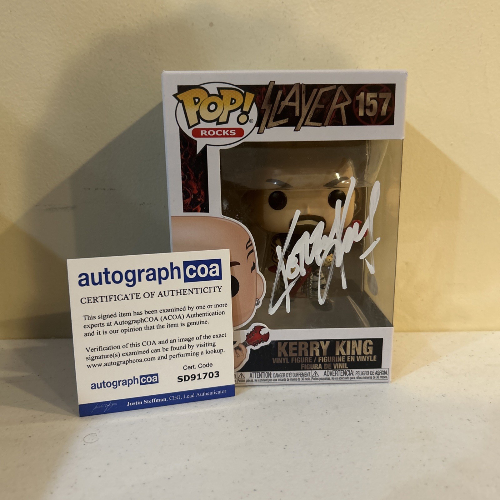 KERRY KING SLAYER SIGNED AUTOGRAPH FUNKO POP FIGURE ACOA ROCK MUSIC