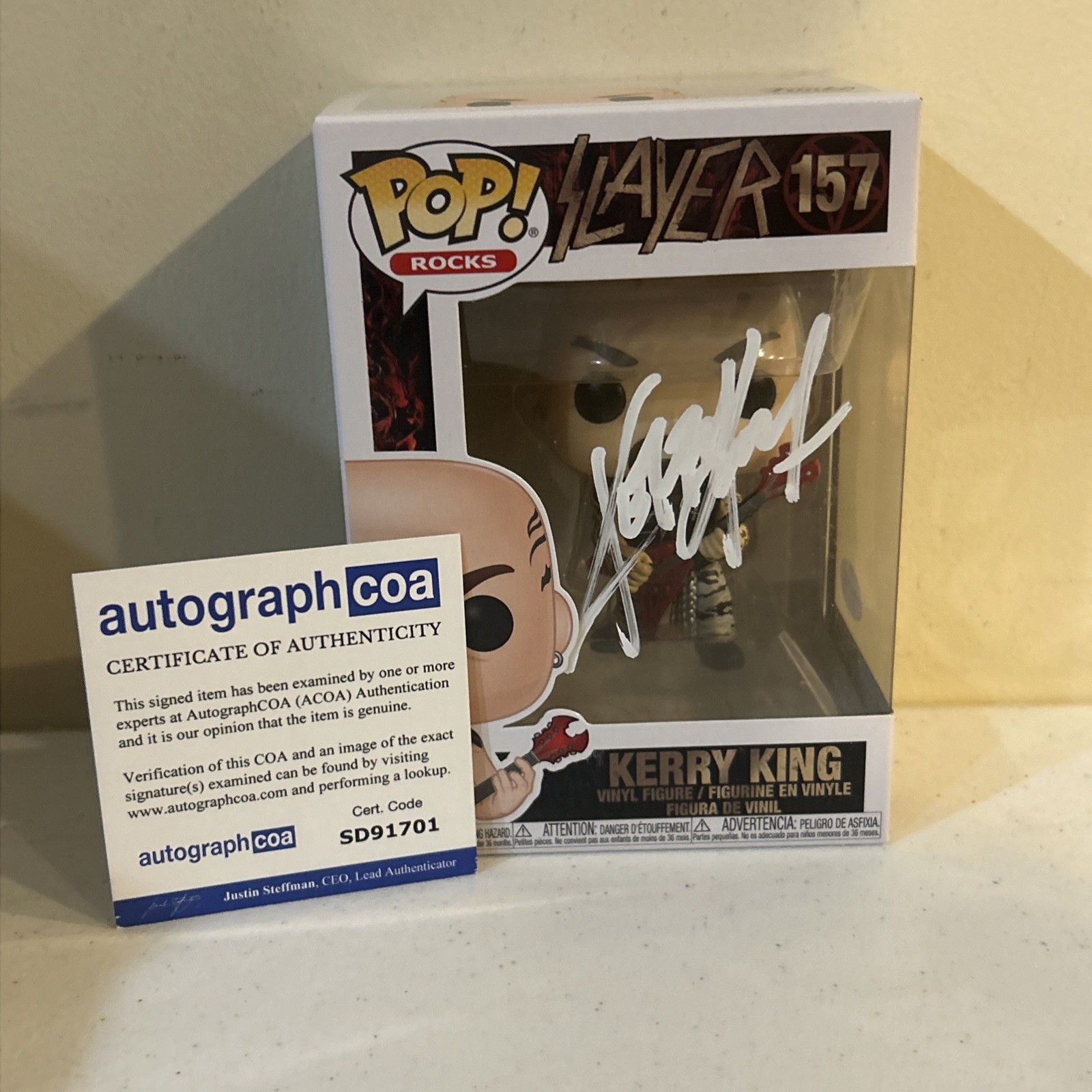 KERRY KING SLAYER SIGNED AUTOGRAPH FUNKO POP FIGURE ACOA ROCK MUSIC