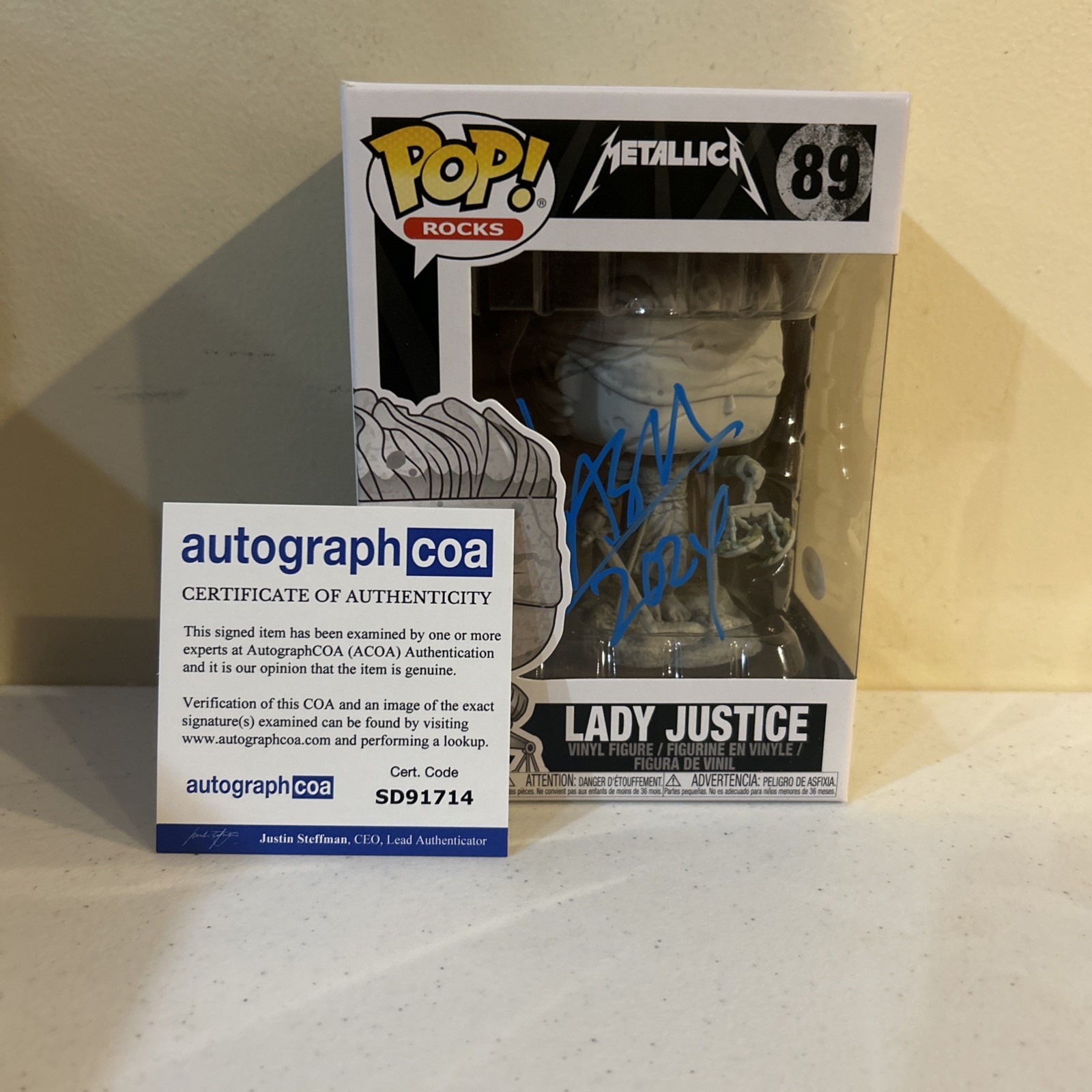 JASON NEWSTED SIGNED AUTOGRAPH LADY JUSTICE METALLICA FUNKO POP FIGURE ACOA