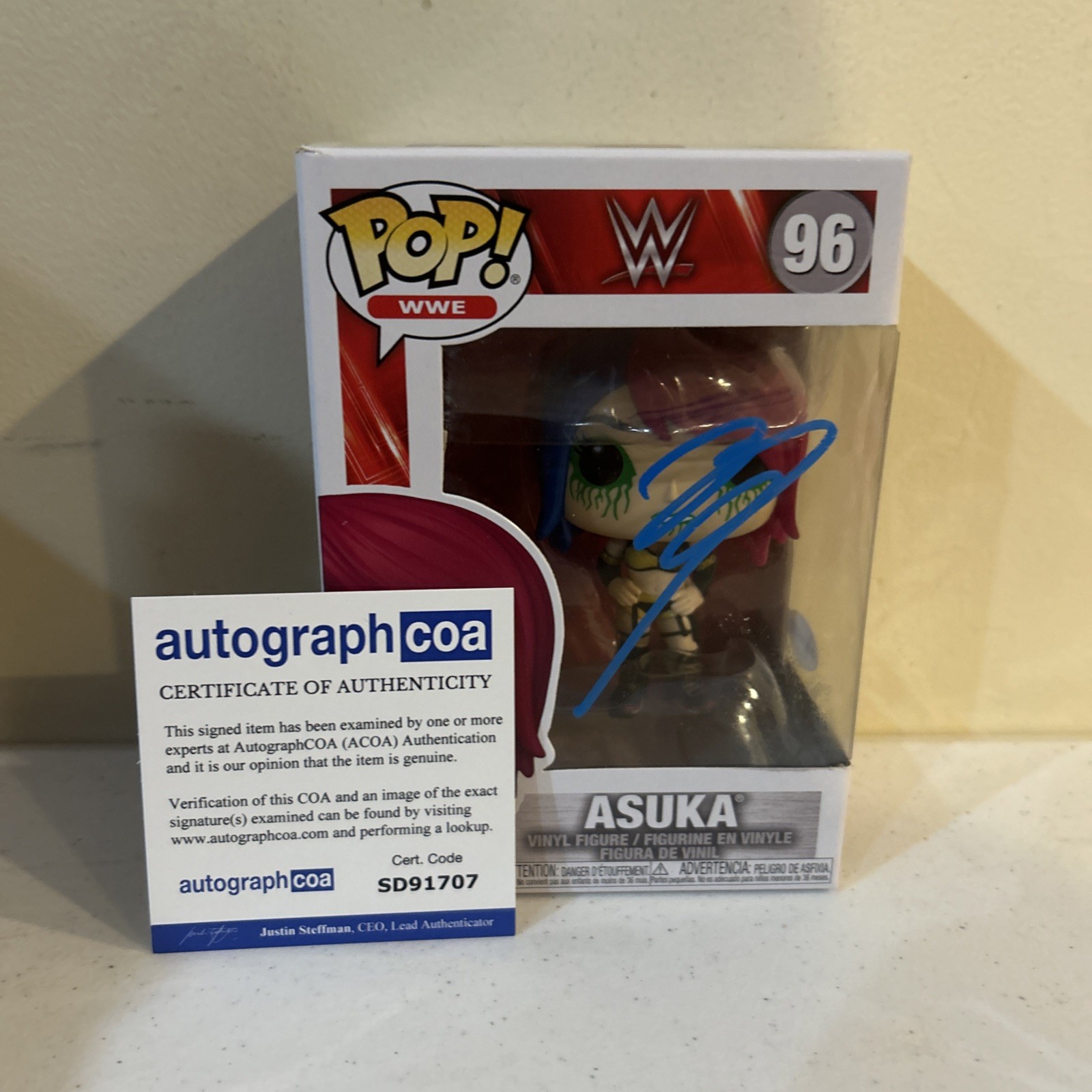 ASUKA WWE SIGNED AUTOGRAPH FUNKO POP FIGURE ACOA WRESTLING STAR COLLECTIBLE MEMORABILIA