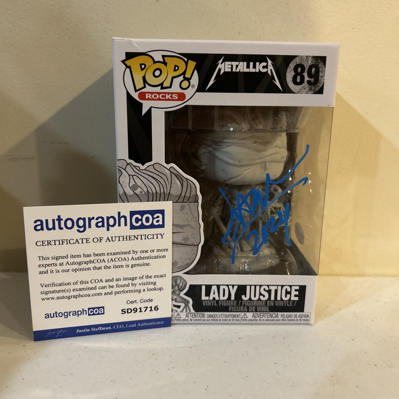 JASON NEWSTED SIGNED AUTOGRAPH LADY JUSTICE METALLICA FUNKO POP FIGURE ACOA