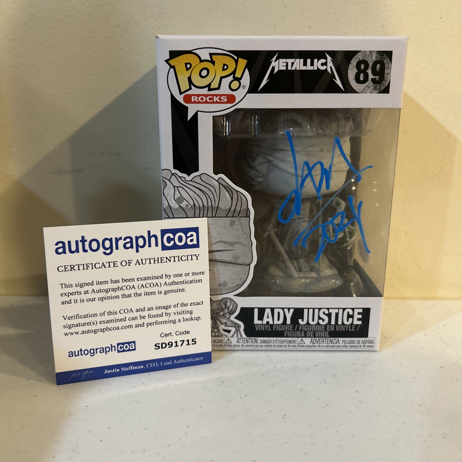 JASON NEWSTED SIGNED AUTOGRAPH LADY JUSTICE METALLICA FUNKO POP FIGURE ACOA