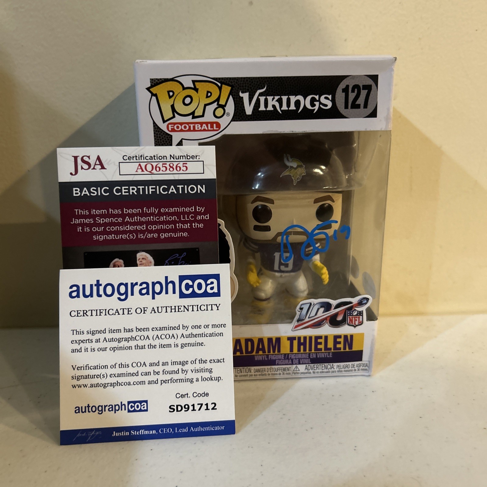 ADAM THIELEN SIGNED AUTOGRAPH FUNKO POP JSA ACOA COA MINNESOTA VIKINGS