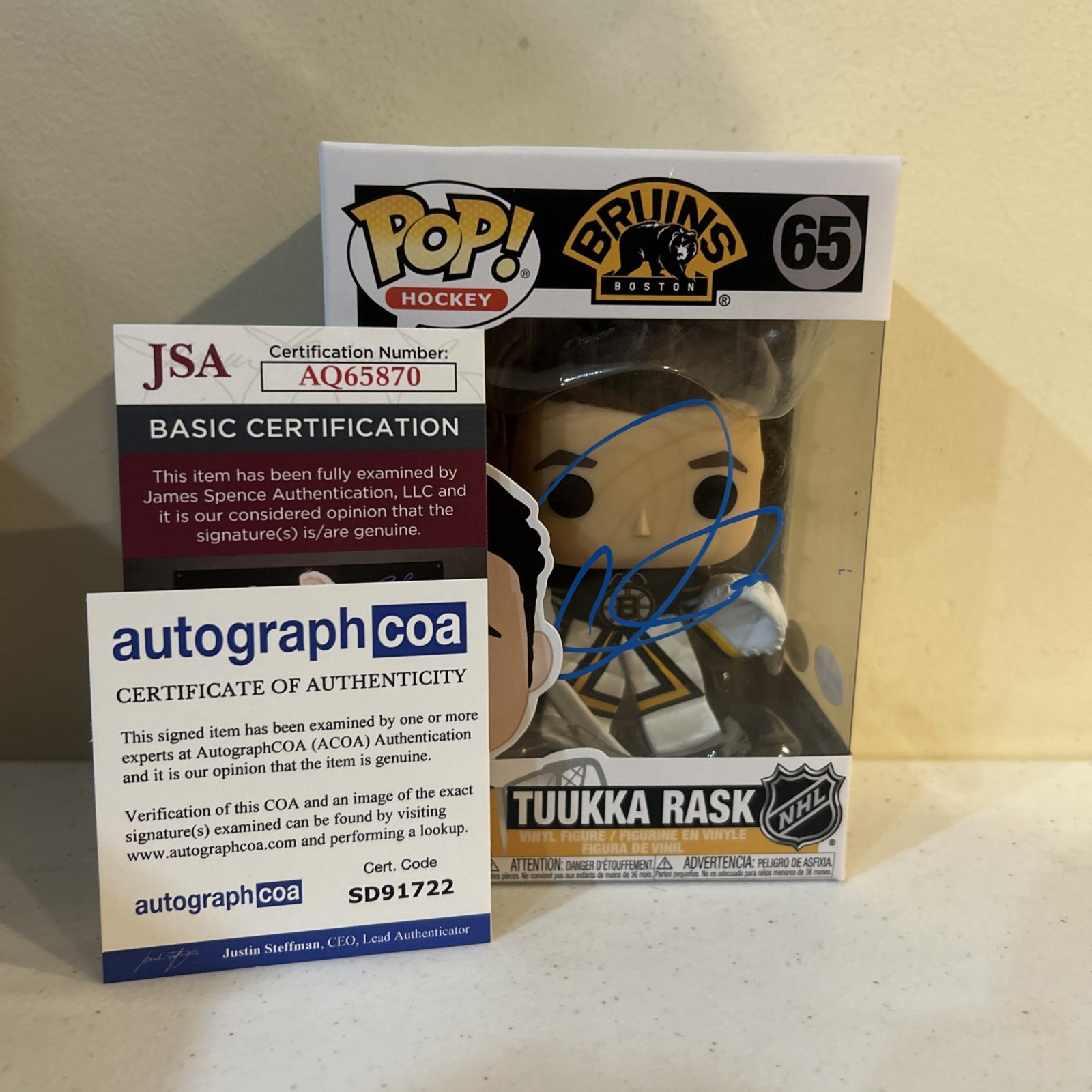 TUUKKA RASK SIGNED AUTOGRAPH FUNKO POP JSA COA BOSTON BRUINS ACOA